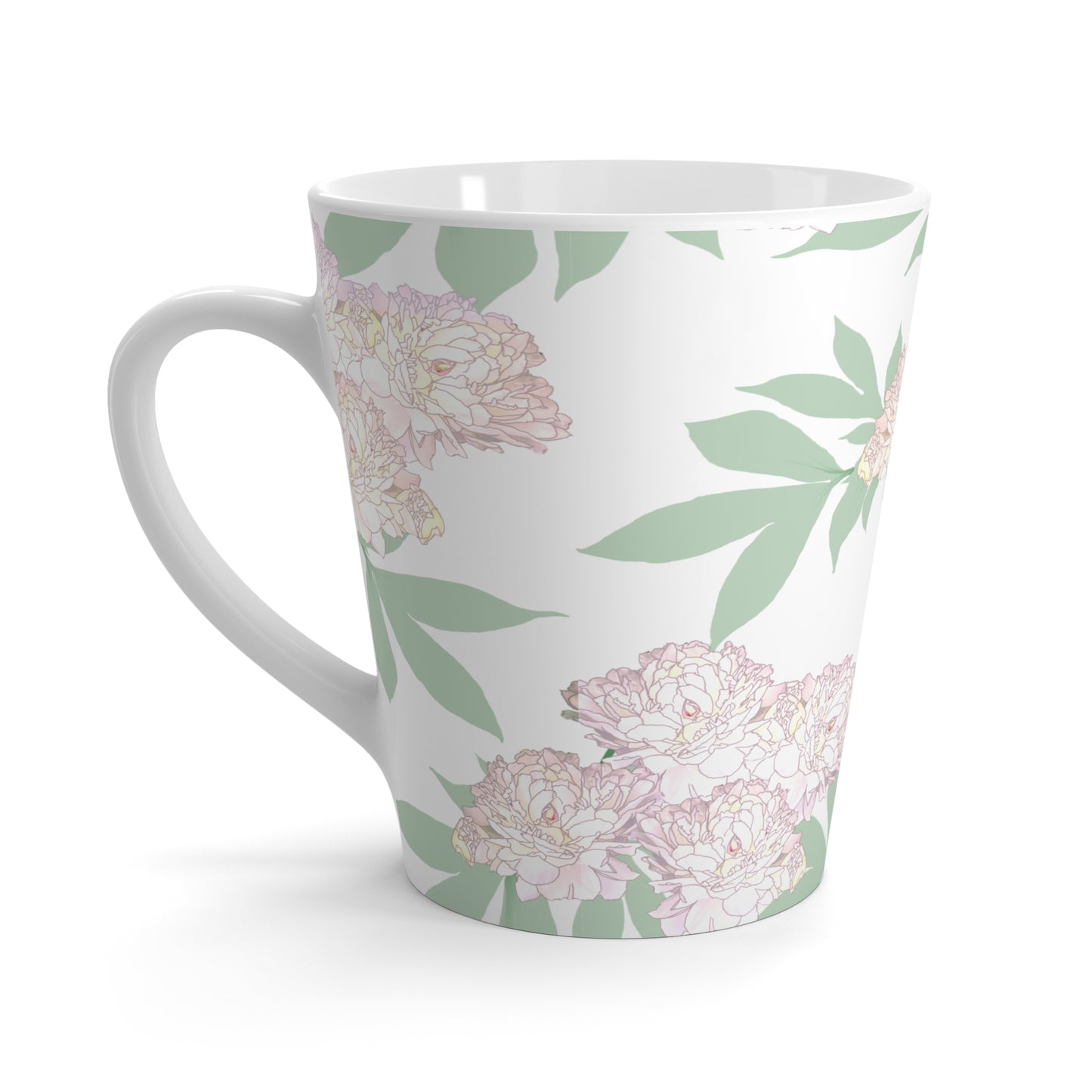 Latte Mug, Rachel's Peonies© White