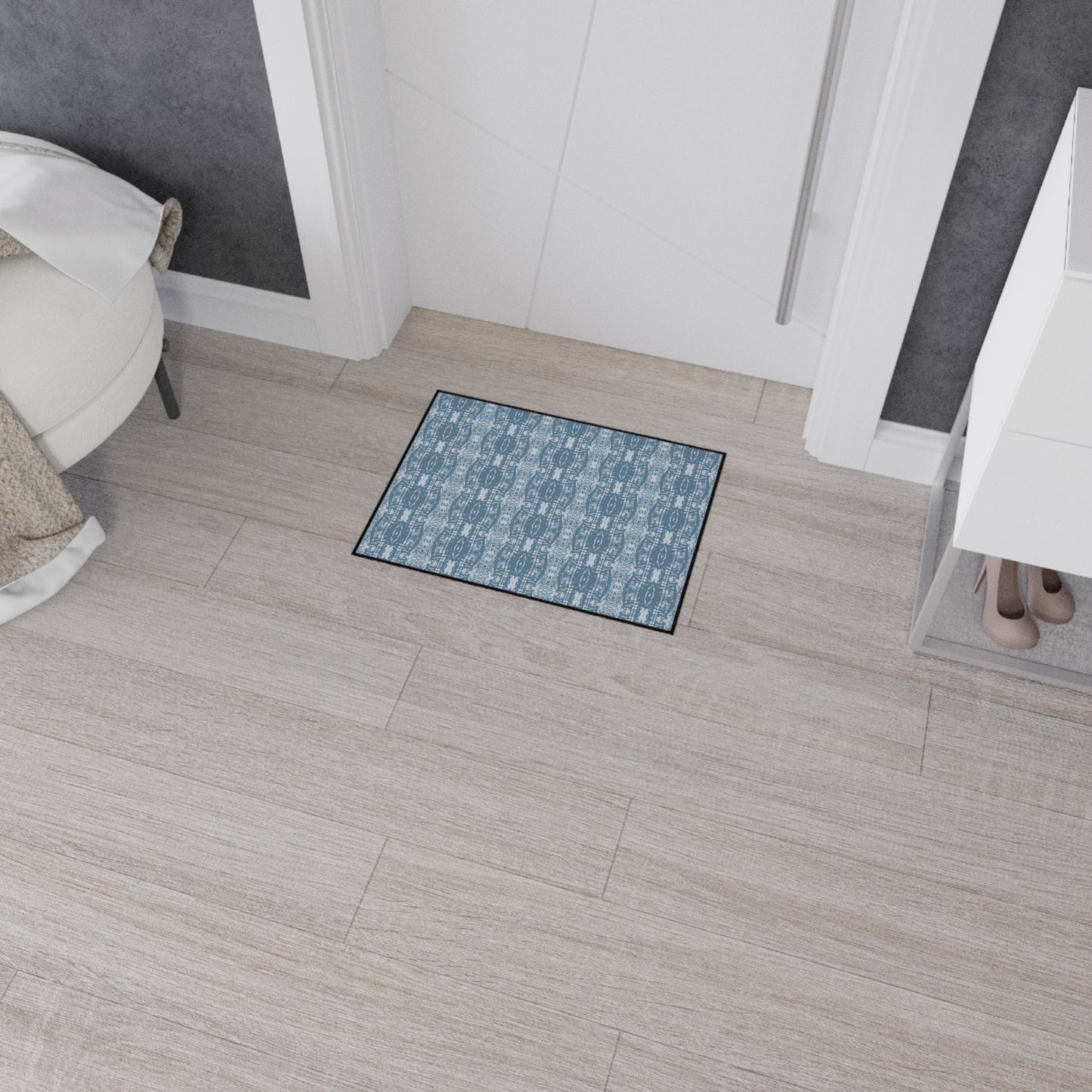 Stylish Heavy Duty Floor Mat Half Bamboo© in Blue, Indoor Welcome Mat, Durable Kitchen Rug, Non-Slip Entrance Mat, Trendy Living Room Accent