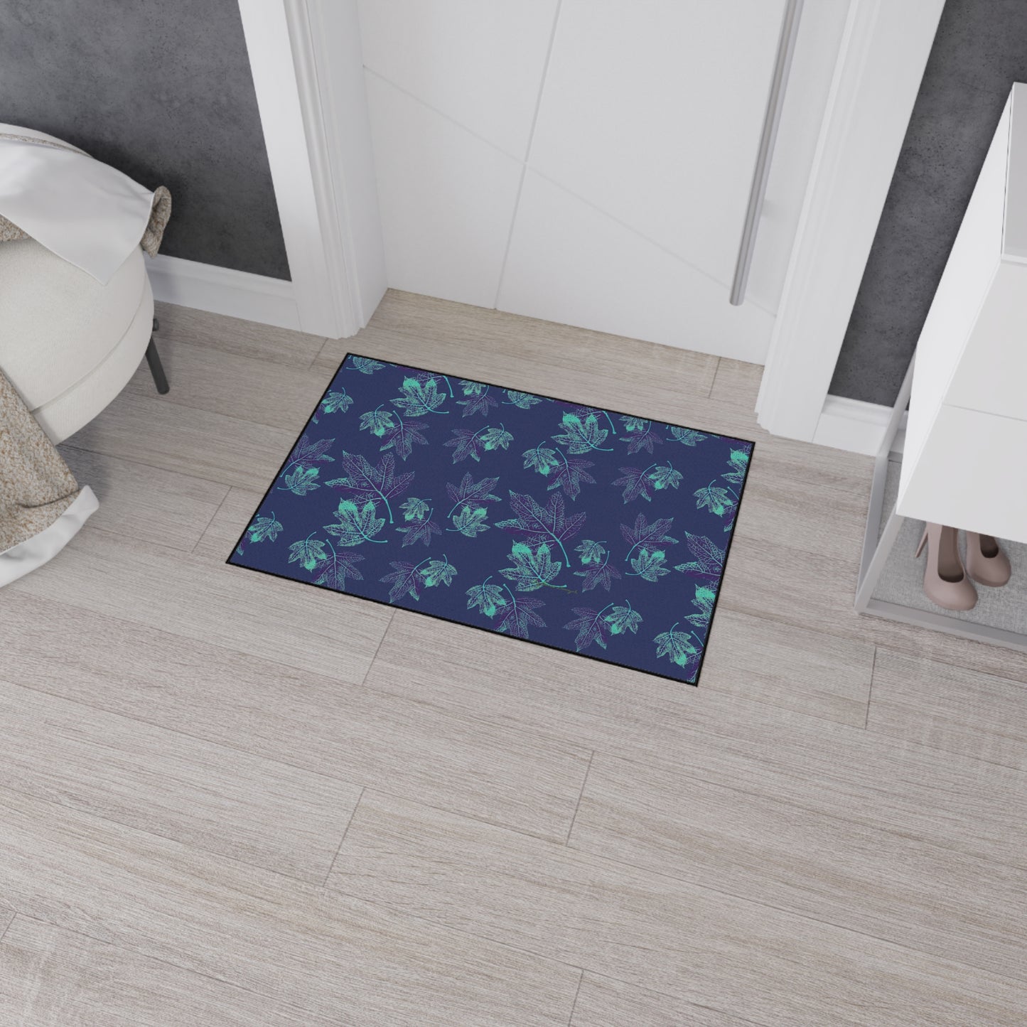 Nature-Inspired Heavy Duty Floor Mat Featuring Oak Leaf Hydranga© in Teal. Durable, Leaves Pattern, Indoor/Outdoor, Holiday & Gift Idea, Home Decor, Kitchen, Entryway