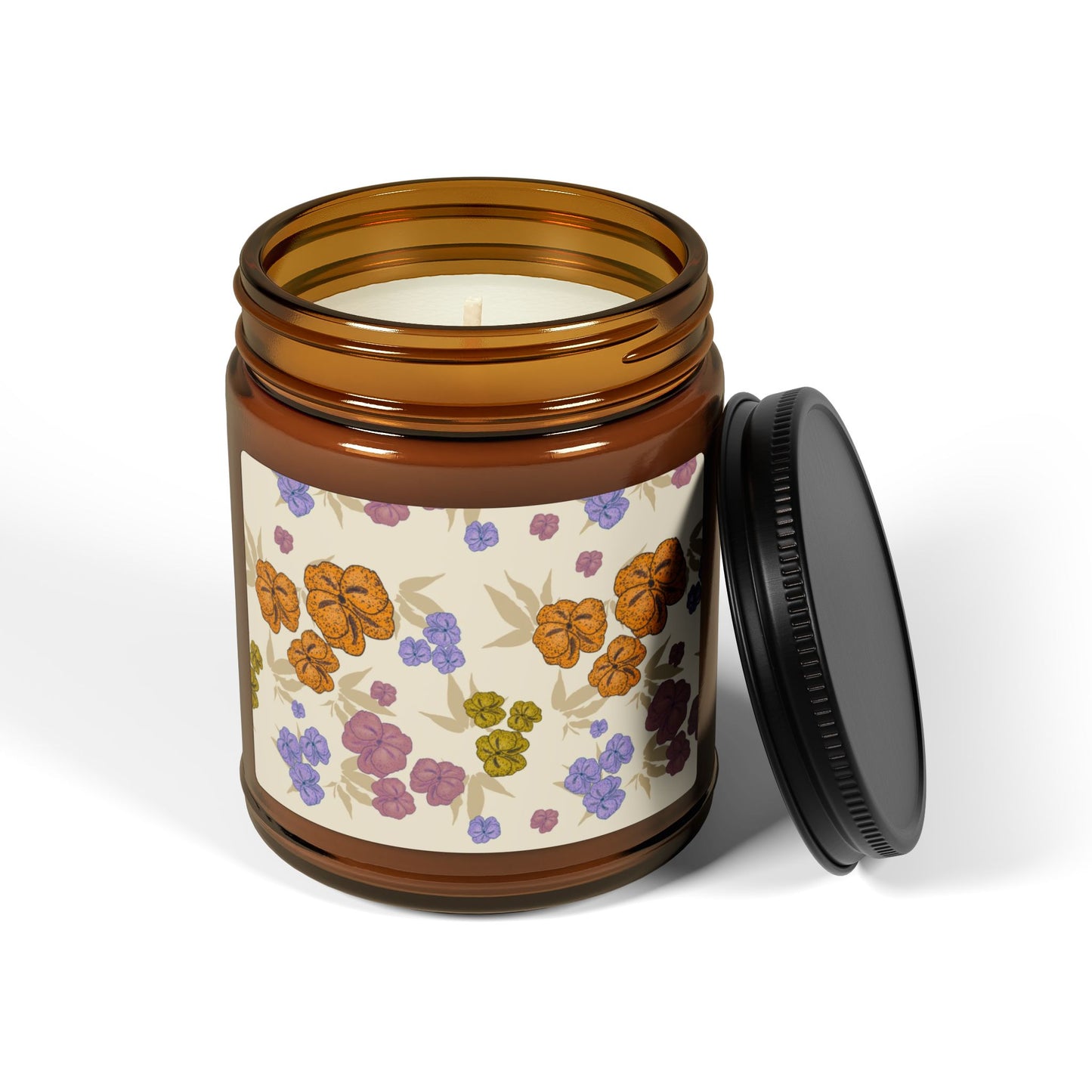 Floral Scented Soy Candle, Eco-Friendly Candle, Featuring Textured Floral© Home Decor, Gift for Her, Aromatherapy, Relaxation, Multi-Size Amber Jar