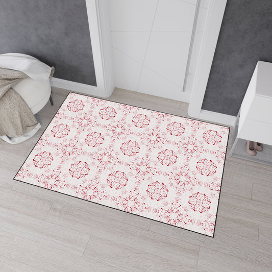 Elegant Heavy Duty Floor Mat Featuring Batik Scatter© in Red and White. Durable Entry Rug, Kitchen Mat, Home Decor, Modern Floor Covering, Decorative Area Rug