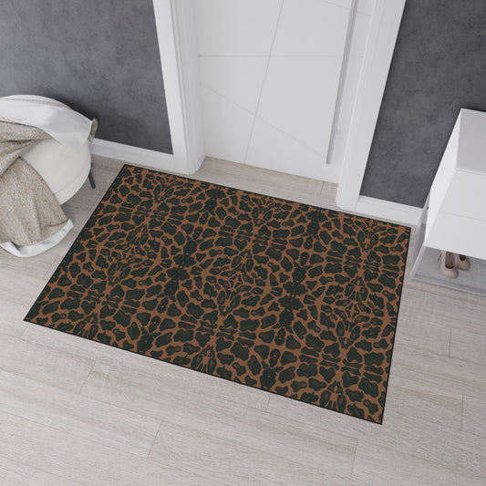 Stylish Animal Print Heavy Duty Floor Mat, Luxury Entrance Rug, Featuring Leopard/Panther© in Tan and Black. Non-Slip Kitchen Mat, Outdoor Flooring, Animal Print Accent Rug