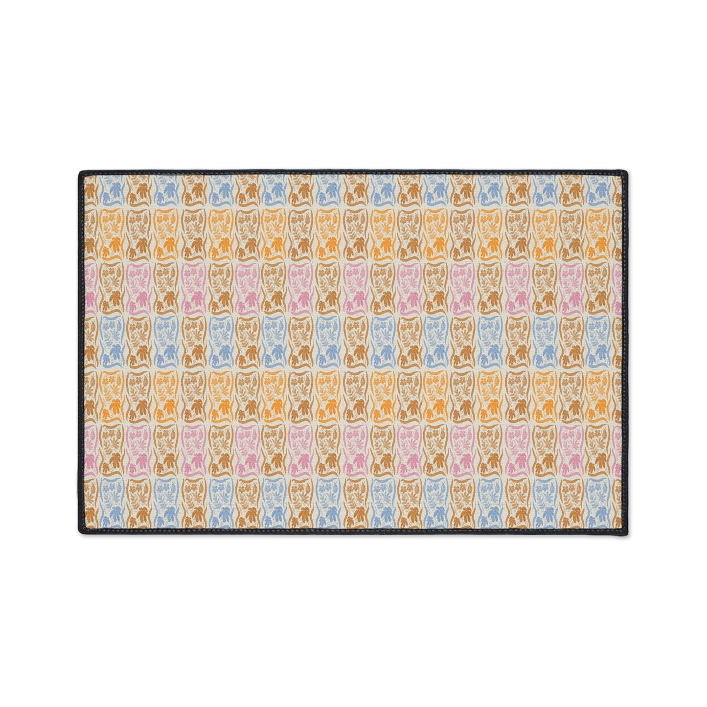 Stylish Heavy Duty Floor Mat - Boho Floral Block Print© Orange, Durable Entryway Rug, Non-Slip Doormat, Kitchen Floor Protector,
