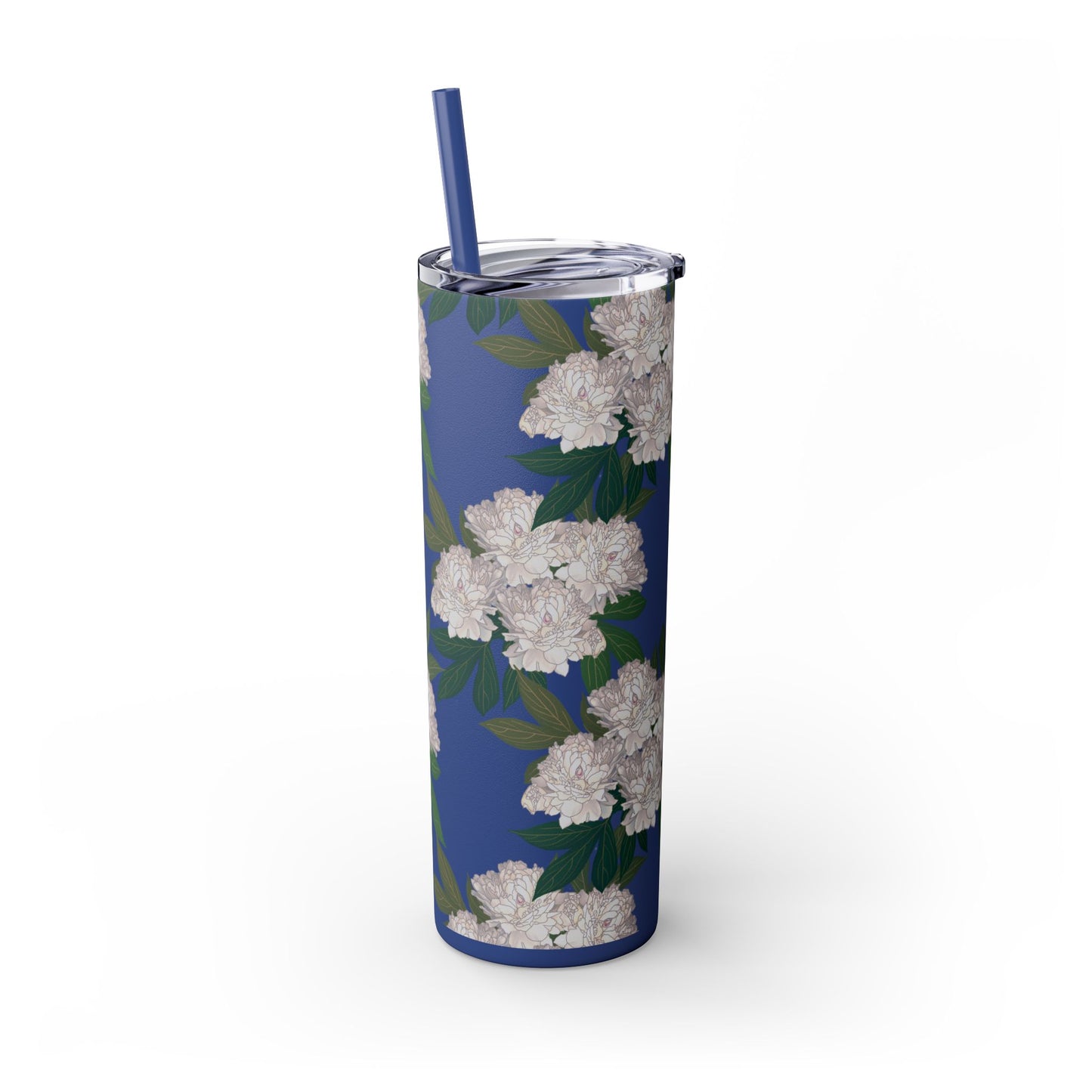 Floral Skinny Tumbler with Straw, 20oz featuring Rachel's Peonies© in a variety of colors and finishes. Easy to Hold Skinny Tumbler, Elegant Drinkware for Home, Office, Wedding, Gifts, and Daily Use