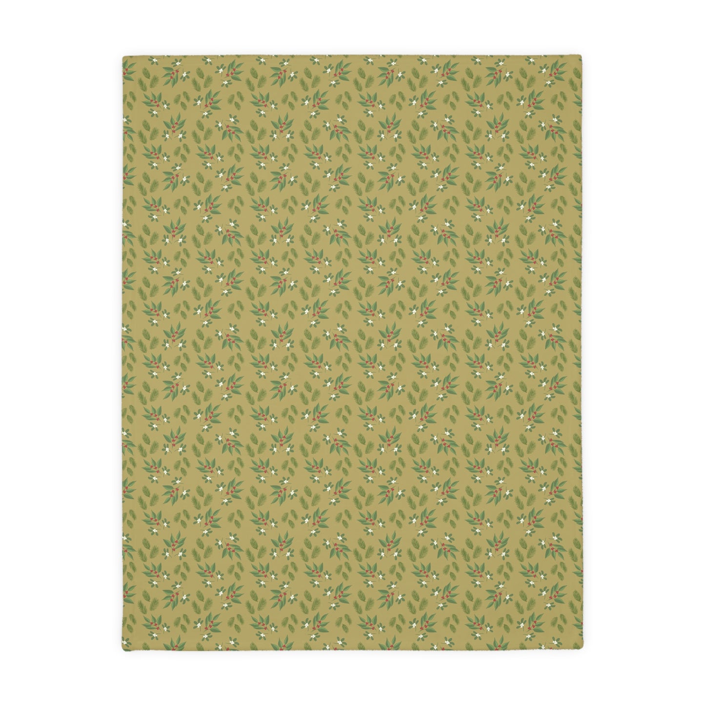Velveteen Microfiber Blanket (Two-sided print), Mistletoe, Berries and springs, Gold
