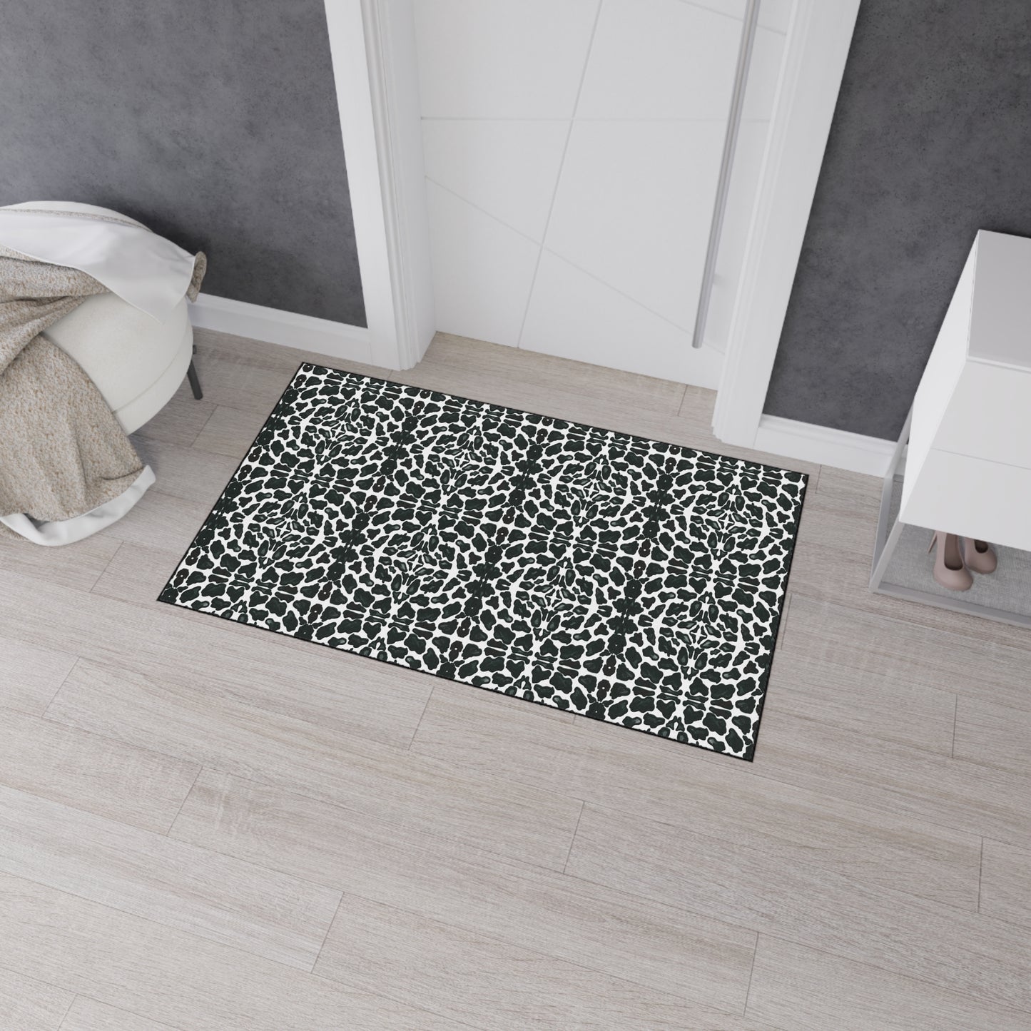 Elegant Heavy Duty Floor Mat | Animal Print Black and White Home Decor, Non-Slip Kitchen Rug, Bathroom Floor Covering, Indoor/Outdoor Use
