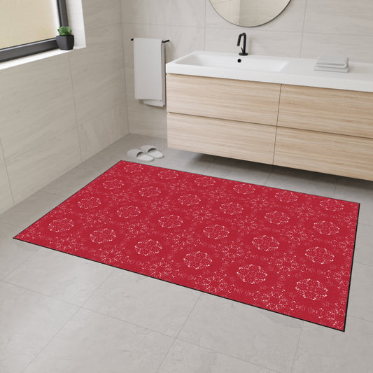 Durable elegant Floor Mat for Home Decor, Kitchen Rug, Featuring Batik Scatter© in Red. Non-Slip Entryway Mat, Beautiful Patterned Mats, Gift for Housewarming