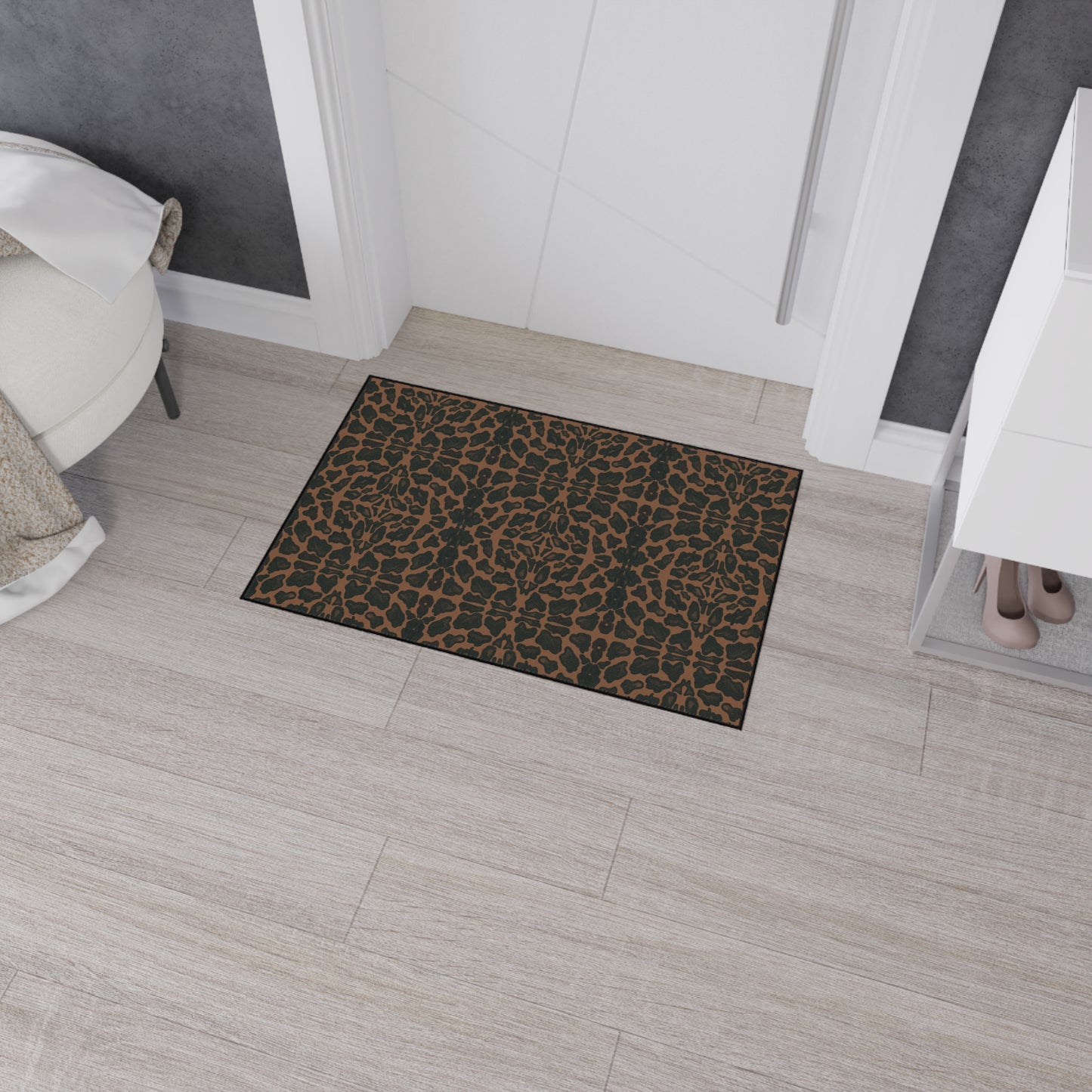 Stylish Animal Print Heavy Duty Floor Mat, Luxury Entrance Rug, Featuring Leopard/Panther© in Tan and Black. Non-Slip Kitchen Mat, Outdoor Flooring, Animal Print Accent Rug