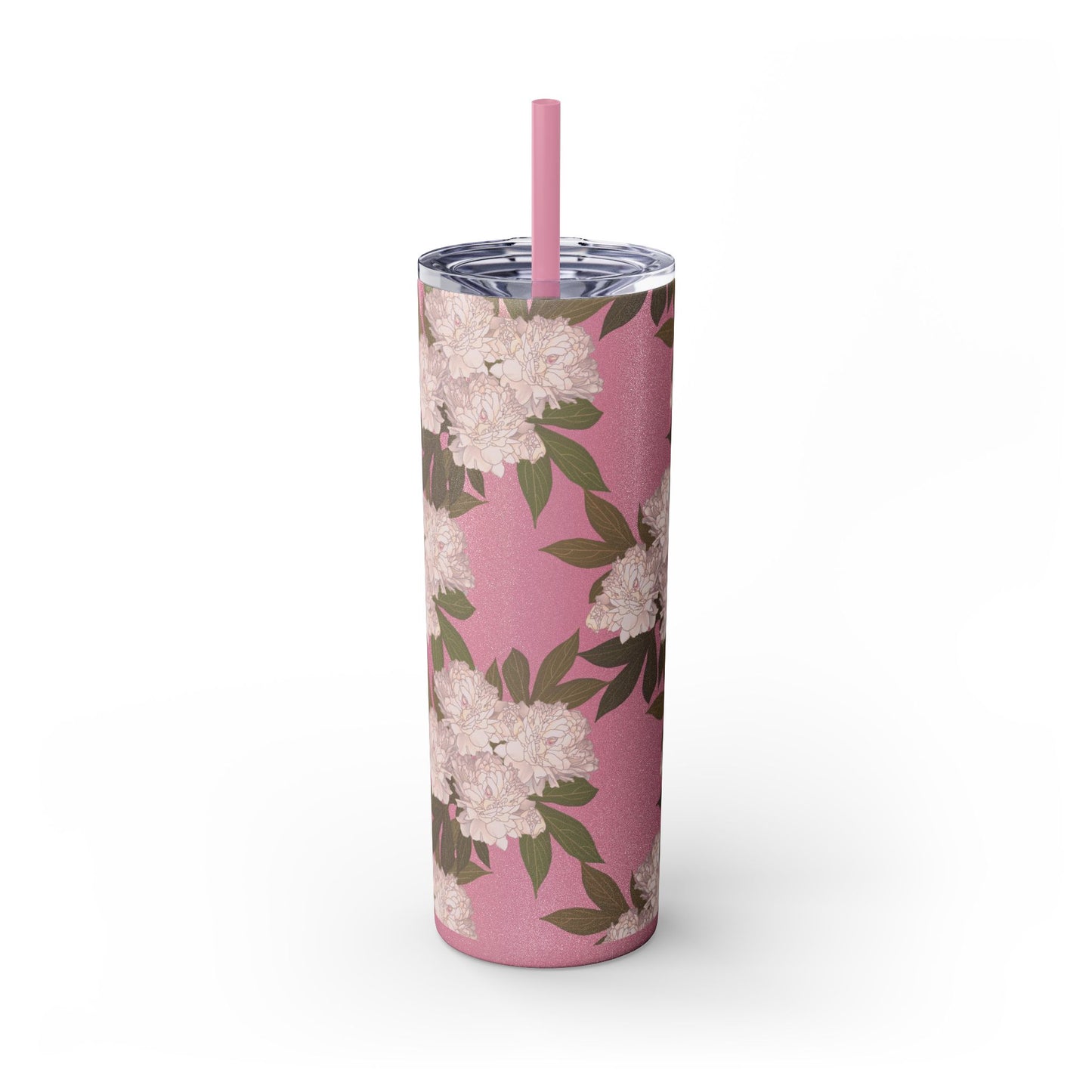 Floral Skinny Tumbler with Straw, 20oz featuring Rachel's Peonies© in a variety of colors and finishes. Easy to Hold Skinny Tumbler, Elegant Drinkware for Home, Office, Wedding, Gifts, and Daily Use