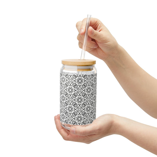 Copy of Copy of Sipper Glass, Royal Prim©, Black & White, 16oz