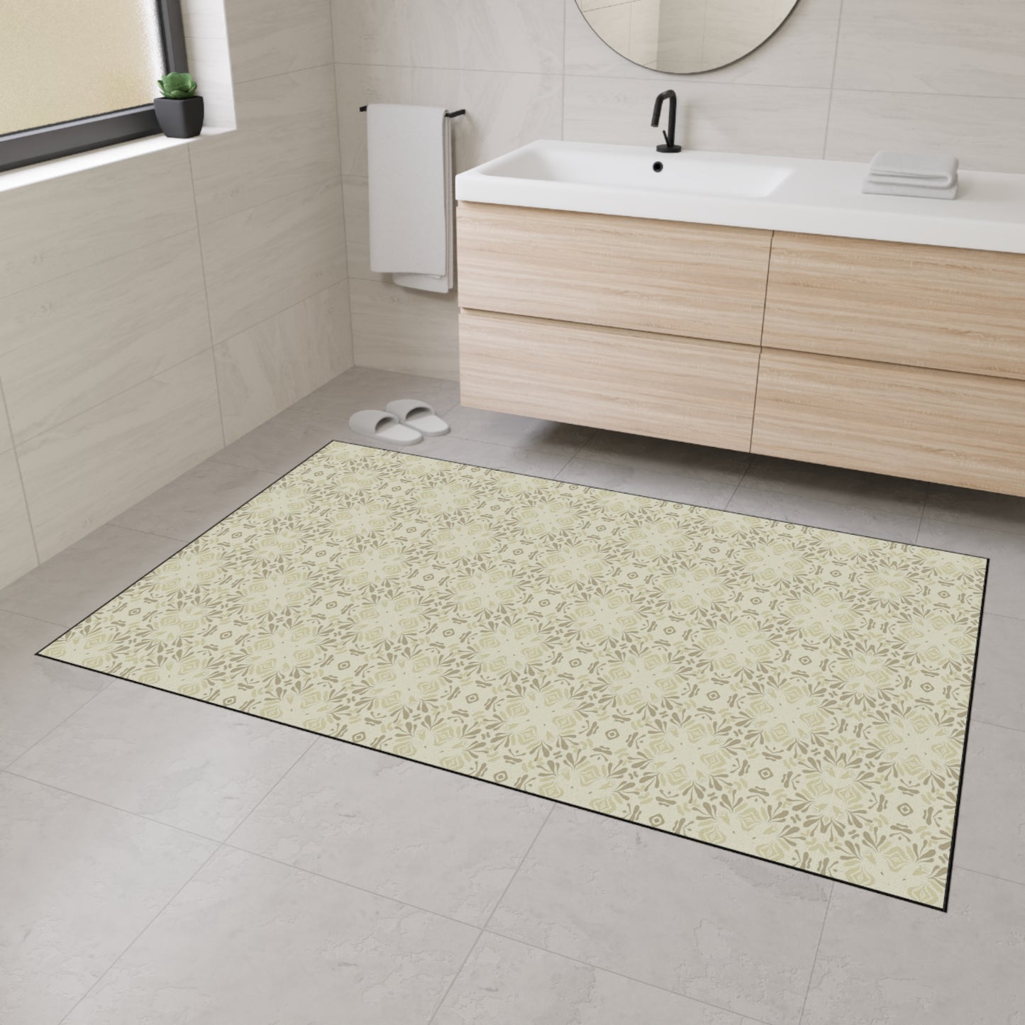 Elegant Heavy Duty Floor Mat Frond Splash Mini© Wheat, for Home Decor, Kitchen Rug, Stylish Entrance Mat, Durable Area Floor Mat, Non-slip