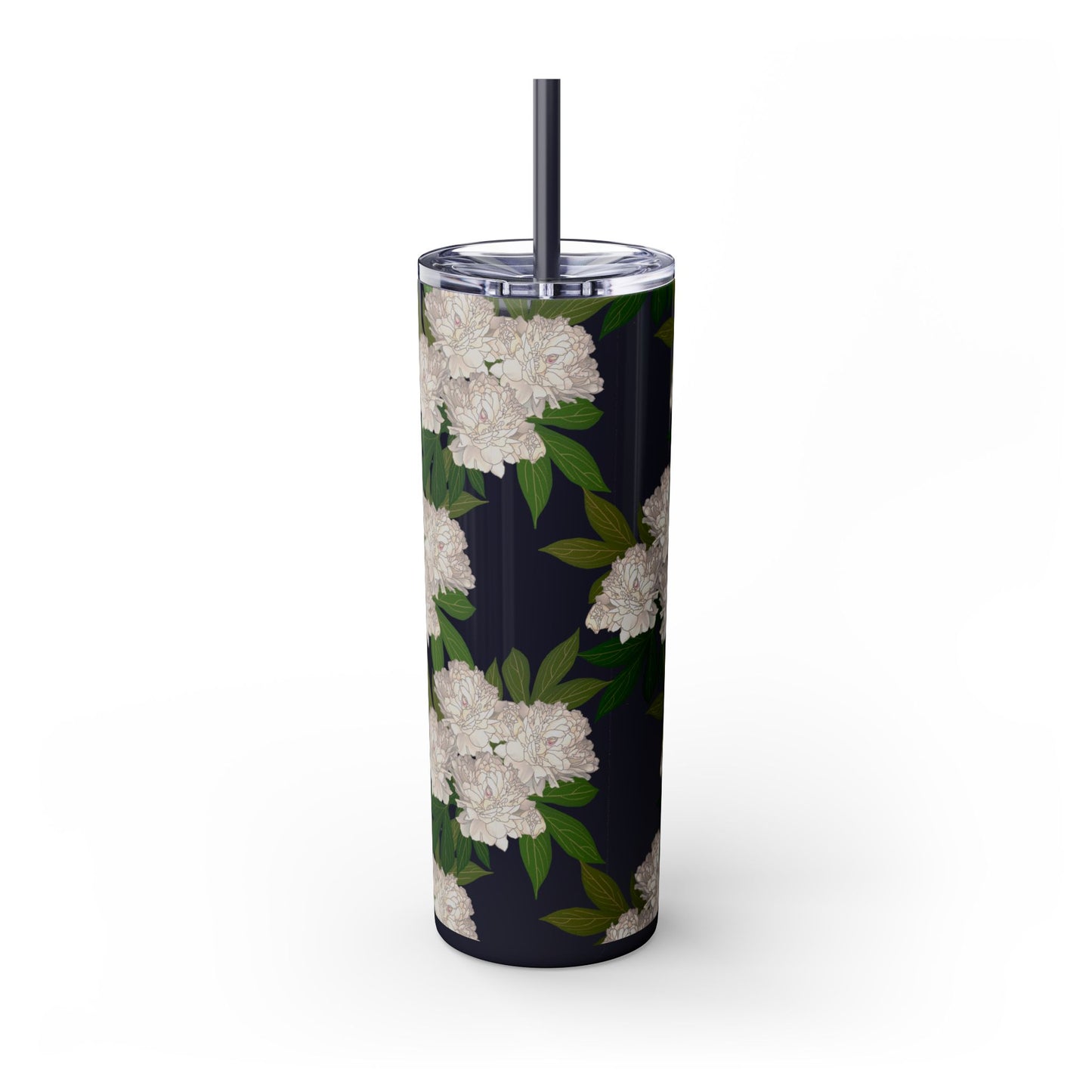 Floral Skinny Tumbler with Straw, 20oz featuring Rachel's Peonies© in a variety of colors and finishes. Easy to Hold Skinny Tumbler, Elegant Drinkware for Home, Office, Wedding, Gifts, and Daily Use