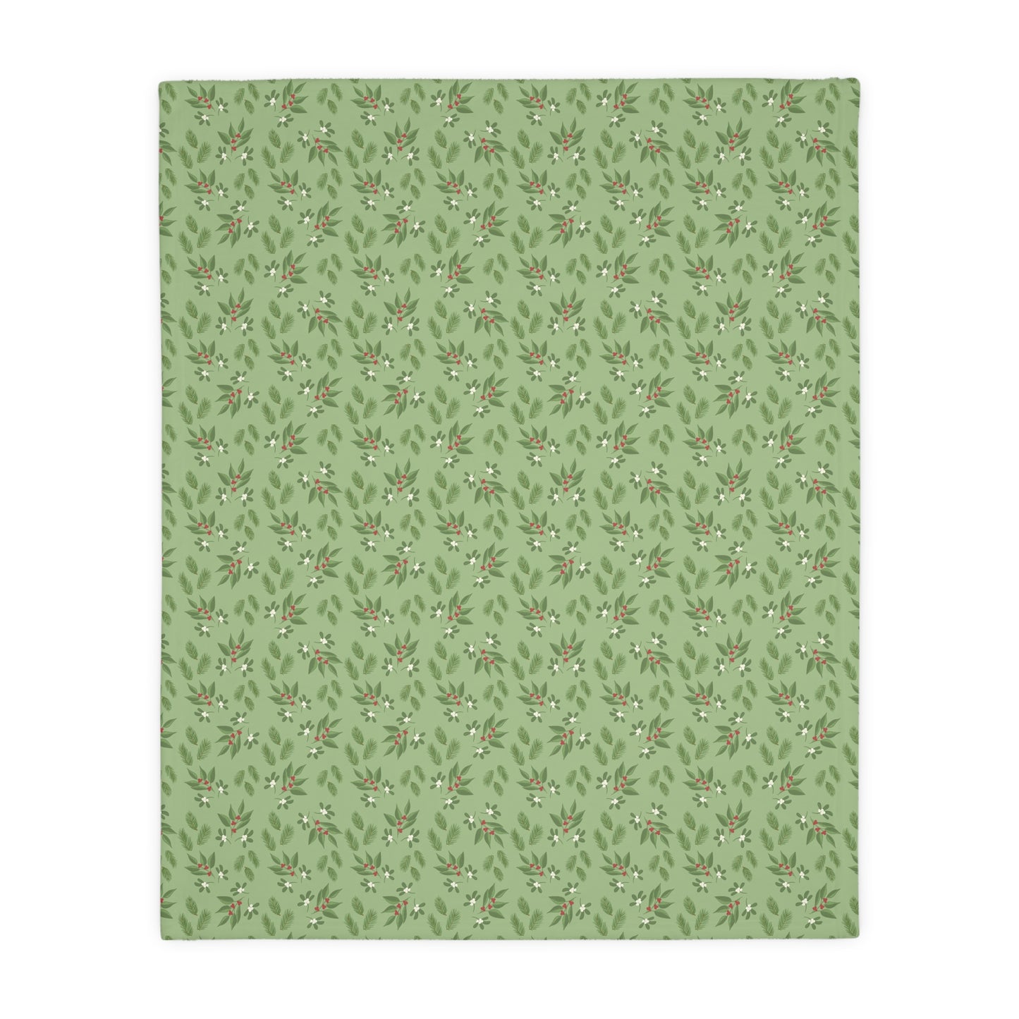 Velveteen Microfiber Blanket (Two-sided print) - Mistletoe, Berries and Sprigs, Sage