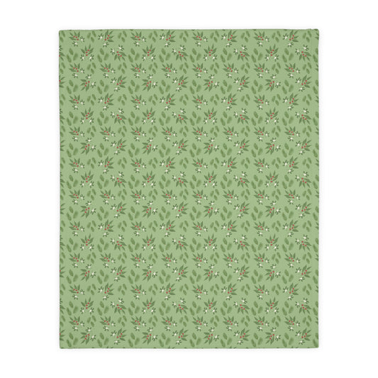 Velveteen Microfiber Blanket (Two-sided print) - Mistletoe, Berries and Sprigs, Sage