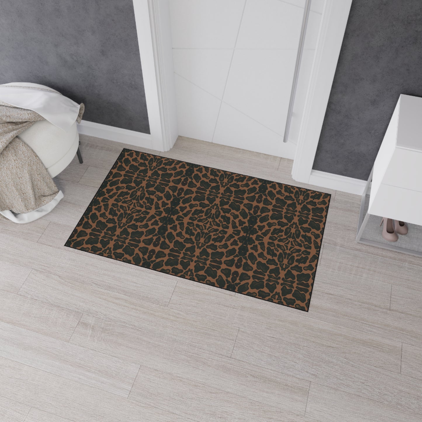 Stylish Animal Print Heavy Duty Floor Mat, Luxury Entrance Rug, Featuring Leopard/Panther© in Tan and Black. Non-Slip Kitchen Mat, Outdoor Flooring, Animal Print Accent Rug