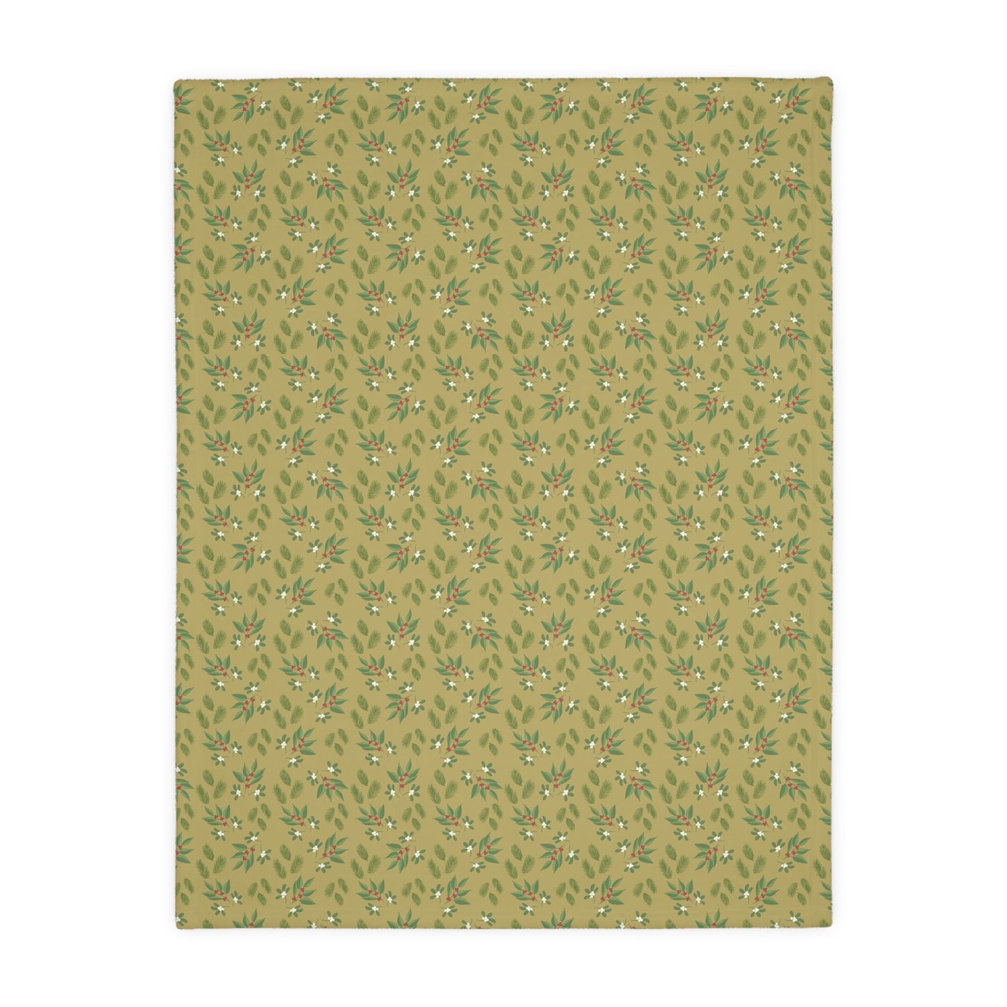 Velveteen Microfiber Blanket (Two-sided print), Mistletoe, Berries and springs, Gold