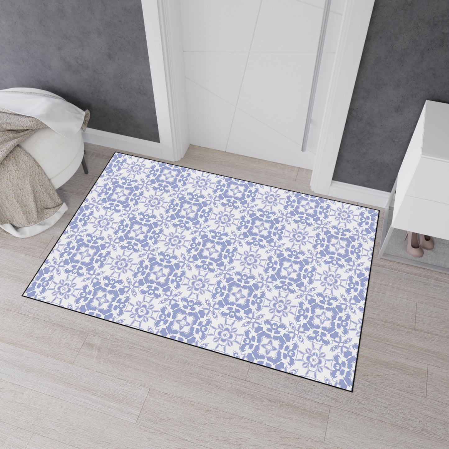Stylish Heavy Duty Floor Mat Round Coastal Tile© Periwinkle, for Entryway, Kitchen Decor, Home Rug, Non-Slip Mat, Durable Area Rugs