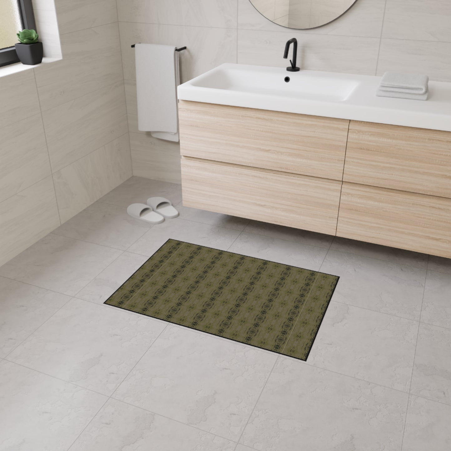 Stylish Heavy Duty Floor Mat - Half Bamboo© Deep Olive, Durable Indoor/Outdoor Rug, Home Entry Mat, Kitchen Floor Protector