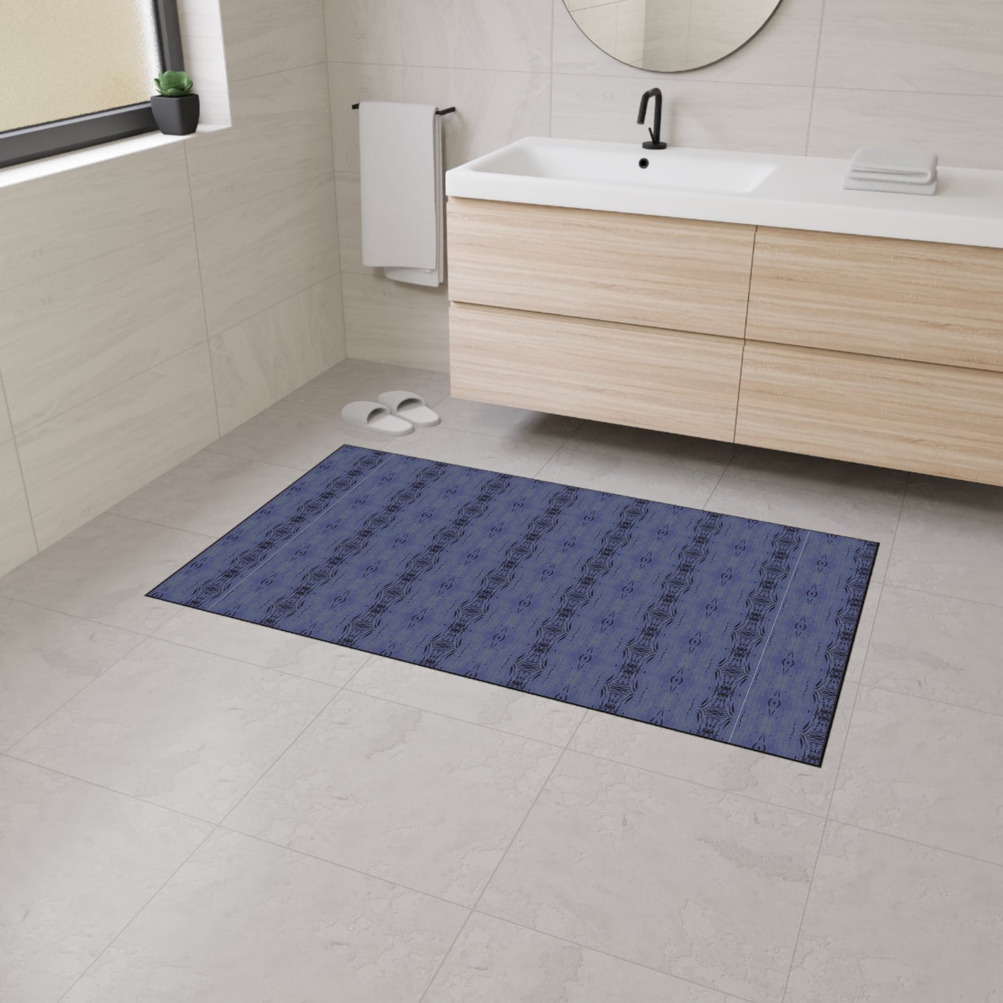 Stylish Heavy Duty Floor Mat for Home, Half Bamboo© Deep Blue, Durable Entrance Rug, Modern Indoor Mat, Kitchen or Hallway Décor