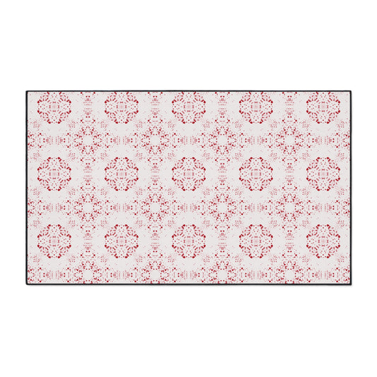 Elegant Heavy Duty Floor Mat Featuring Batik Scatter© in Red and White. Durable Entry Rug, Kitchen Mat, Home Decor, Modern Floor Covering, Decorative Area Rug