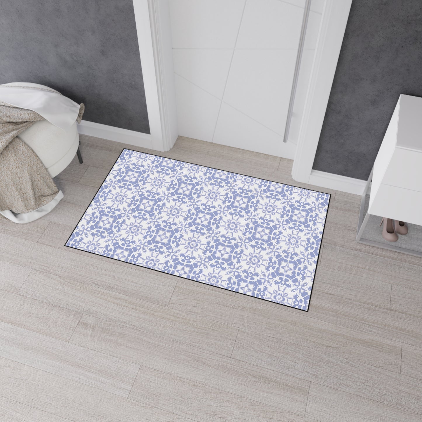 Stylish Heavy Duty Floor Mat Round Coastal Tile© Periwinkle, for Entryway, Kitchen Decor, Home Rug, Non-Slip Mat, Durable Area Rugs