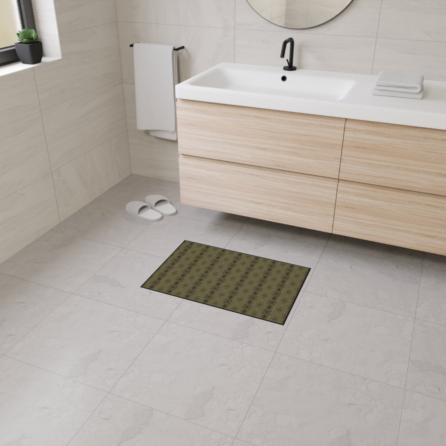 Stylish Heavy Duty Floor Mat - Half Bamboo© Deep Olive, Durable Indoor/Outdoor Rug, Home Entry Mat, Kitchen Floor Protector