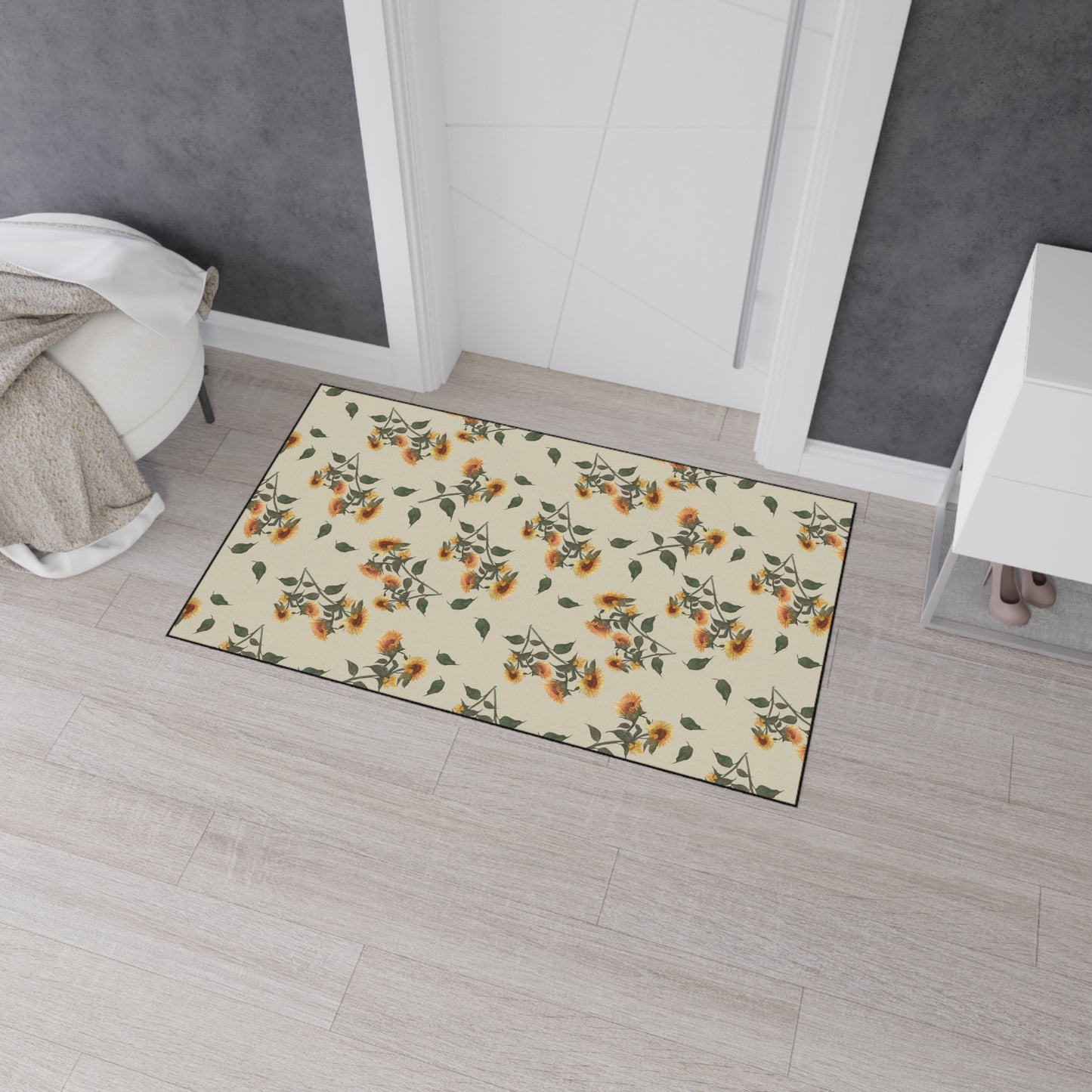 Floral Heavy Duty Floor Mat | Sunflower Debut© Manchest Tan, Durable Home Decor, Entryway Rug, Kitchen Mat, Non-Slip Area Rug