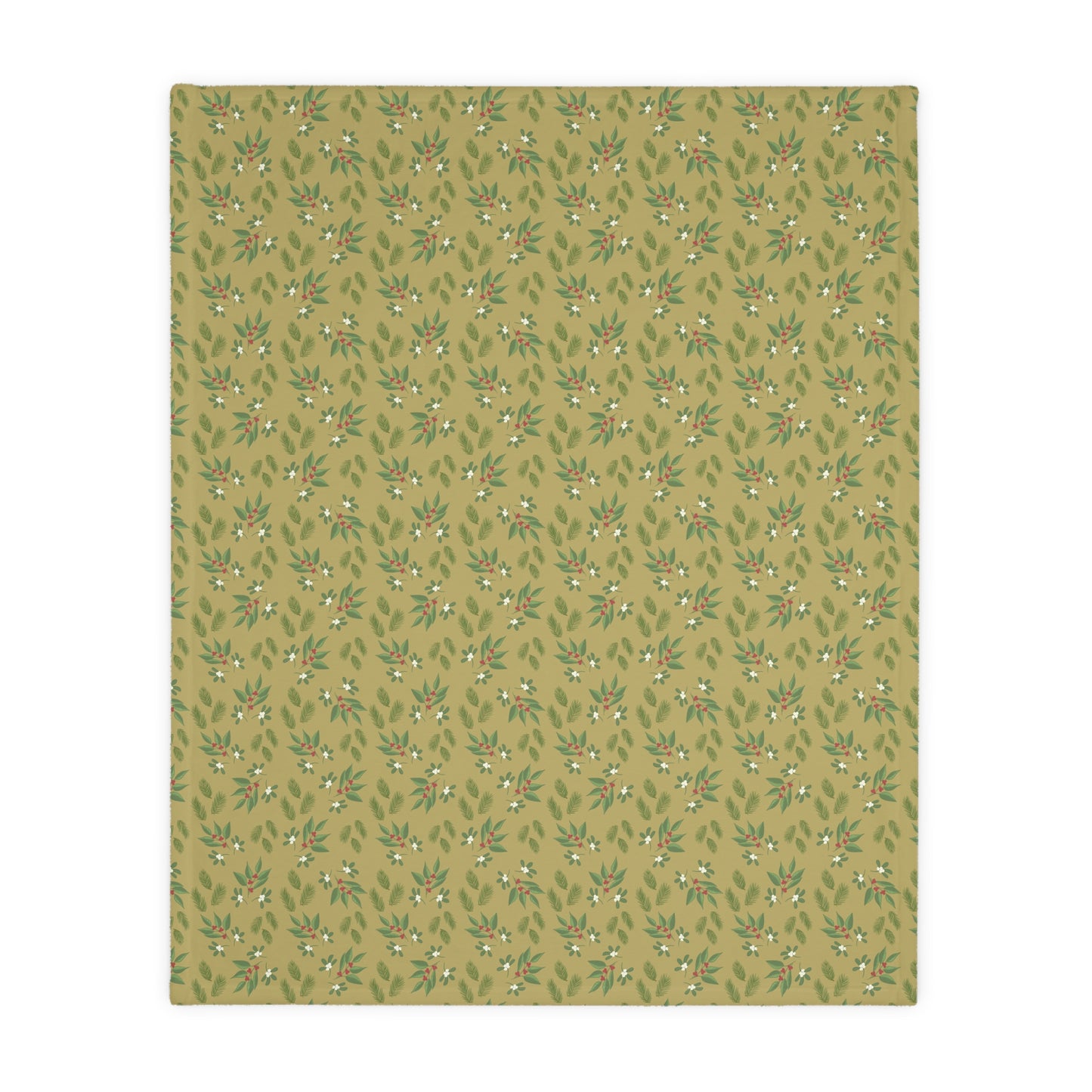 Velveteen Microfiber Blanket (Two-sided print), Mistletoe, Berries and springs, Gold