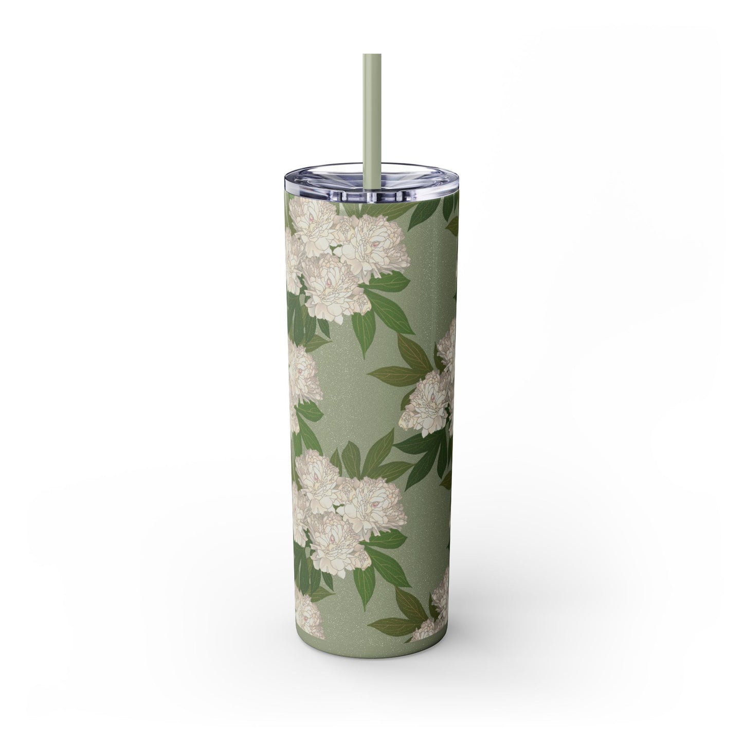 Floral Skinny Tumbler with Straw, 20oz featuring Rachel's Peonies© in a variety of colors and finishes. Easy to Hold Skinny Tumbler, Elegant Drinkware for Home, Office, Wedding, Gifts, and Daily Use