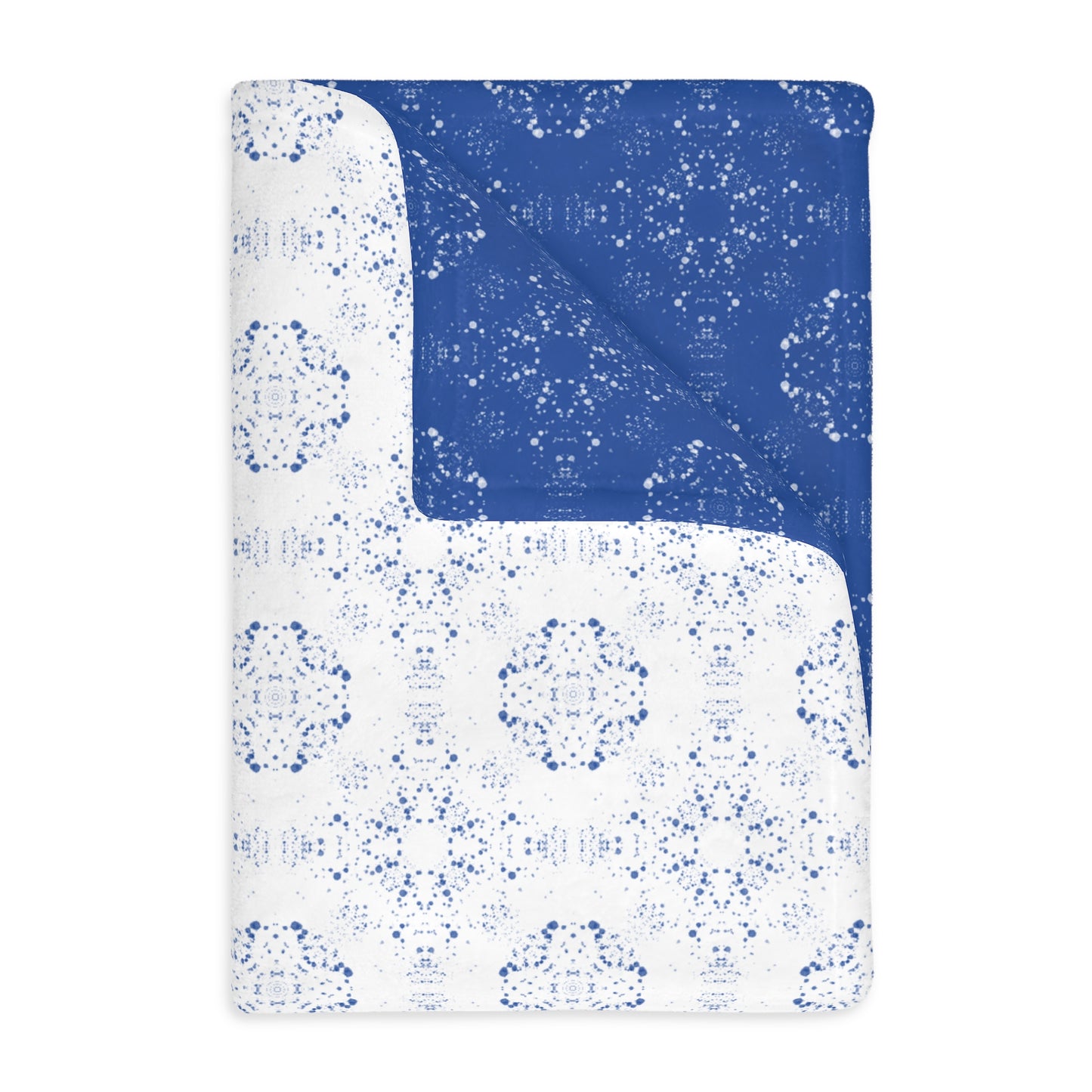 Velveteen Microfiber Blanket (Two-sided print) - Batik Scatter, Blue and White