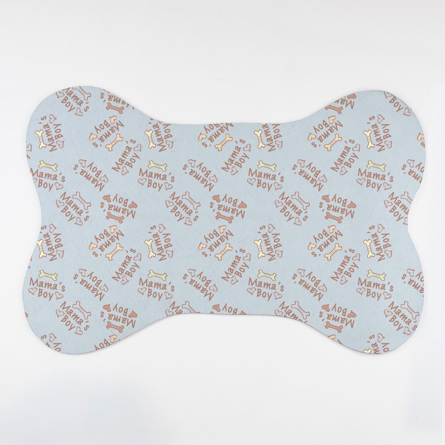 Mama's Boy Bones and Hearts© Dusty Blue Pet Mat – Bone Shape
