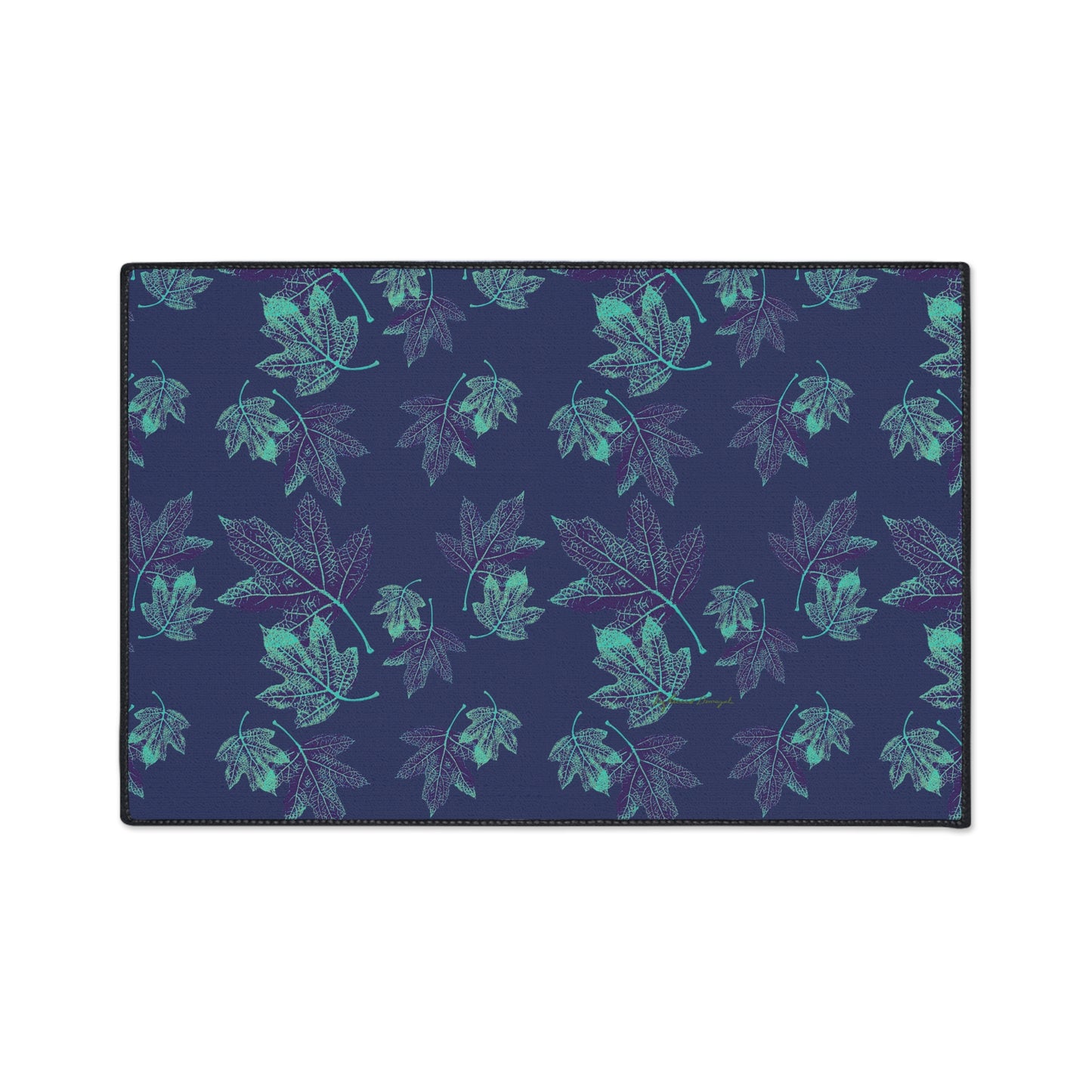 Nature-Inspired Heavy Duty Floor Mat Featuring Oak Leaf Hydranga© in Teal. Durable, Leaves Pattern, Indoor/Outdoor, Holiday & Gift Idea, Home Decor, Kitchen, Entryway