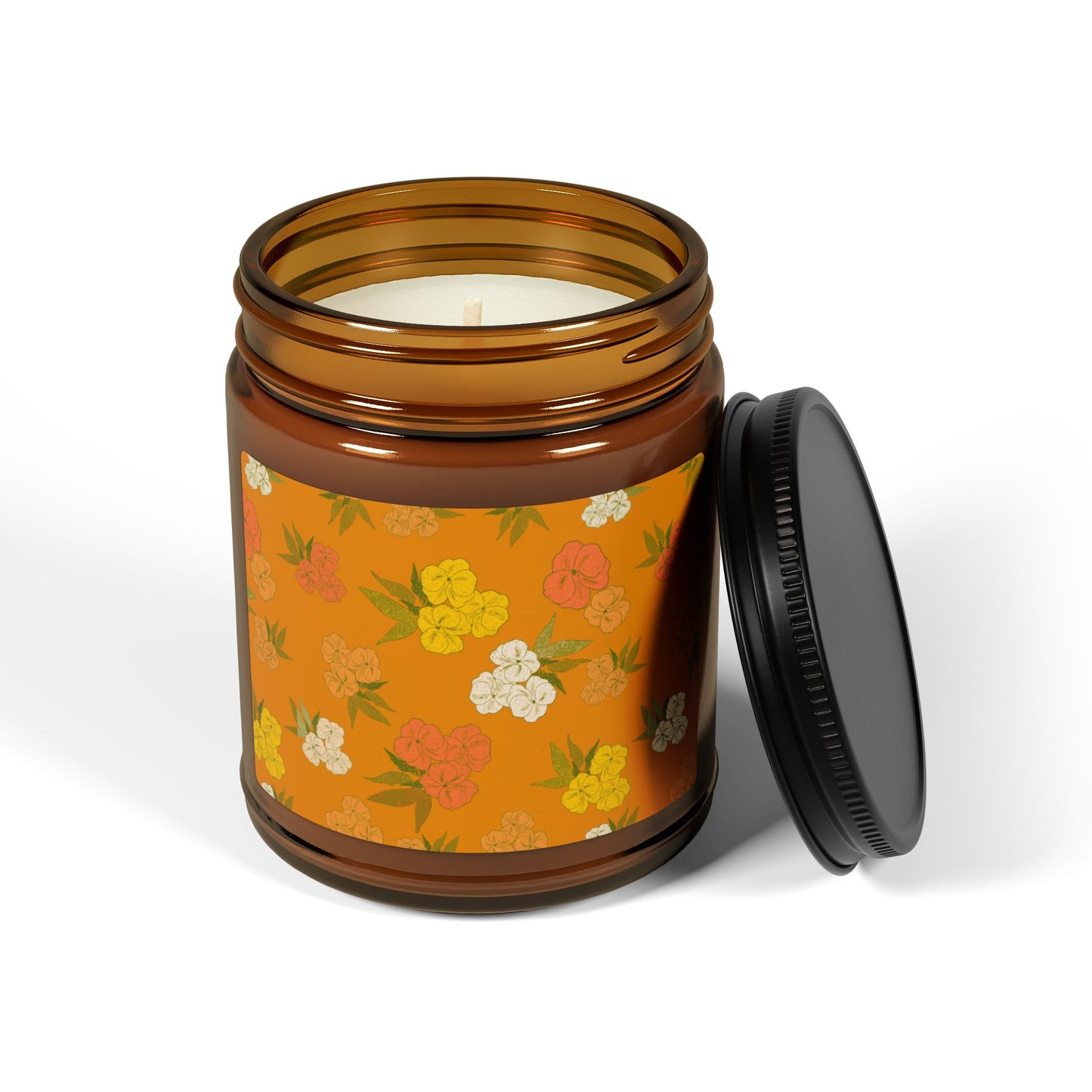 Scented Soy Candles, Eco-Friendly Aromatherapy, Orange Autumn Floral Design Candle, Home Decor, Gift for Her, Relaxation Candle