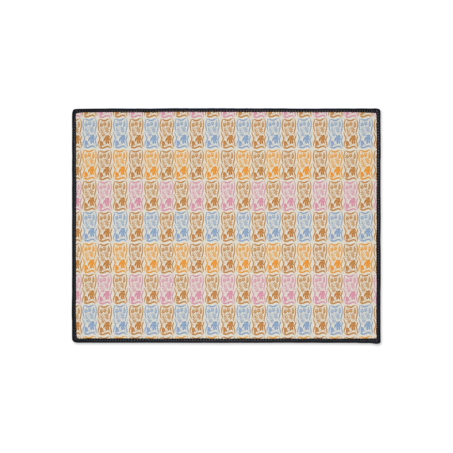 Stylish Heavy Duty Floor Mat - Boho Floral Block Print© Orange, Durable Entryway Rug, Non-Slip Doormat, Kitchen Floor Protector,