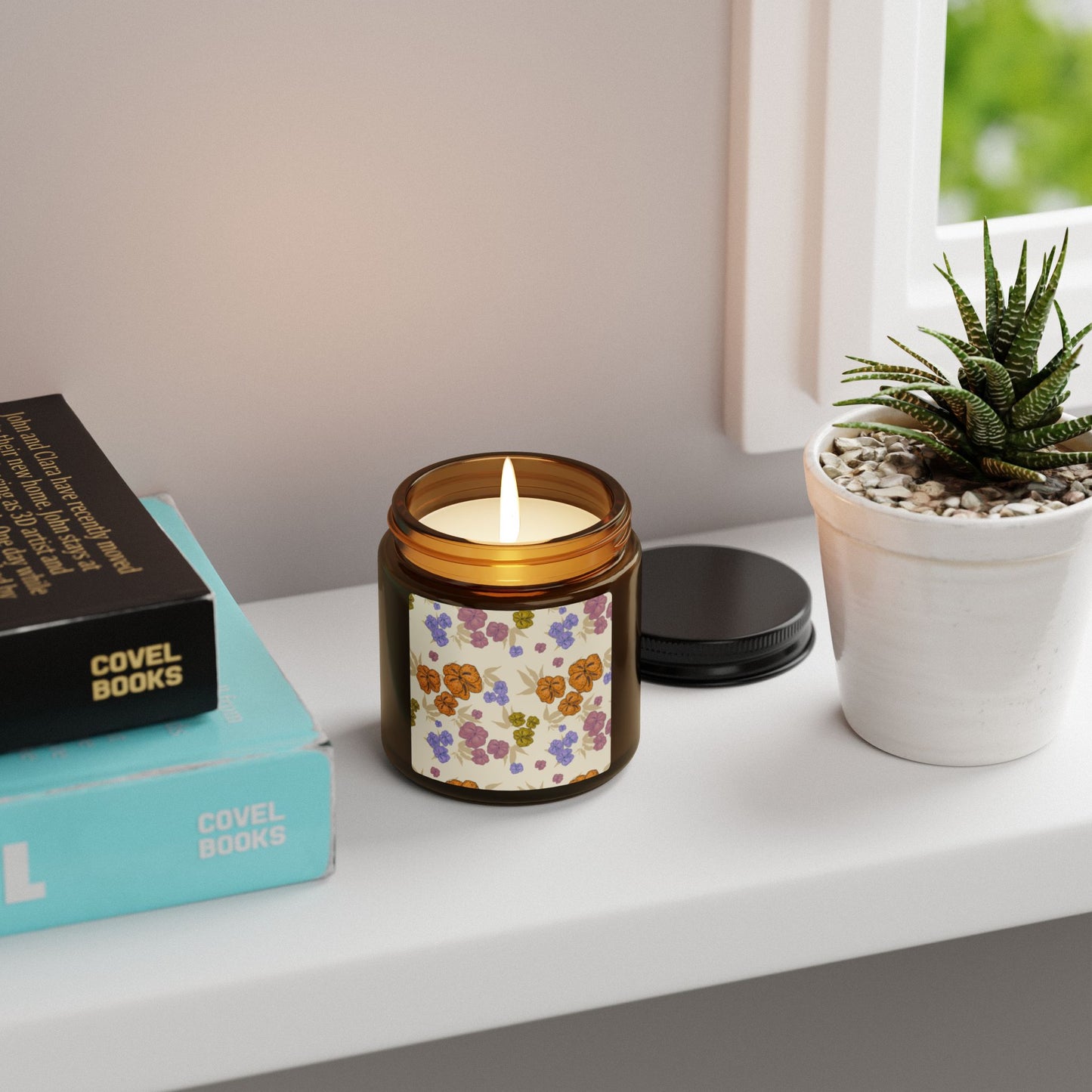 Floral Scented Soy Candle, Eco-Friendly Candle, Featuring Textured Floral© Home Decor, Gift for Her, Aromatherapy, Relaxation, Multi-Size Amber Jar