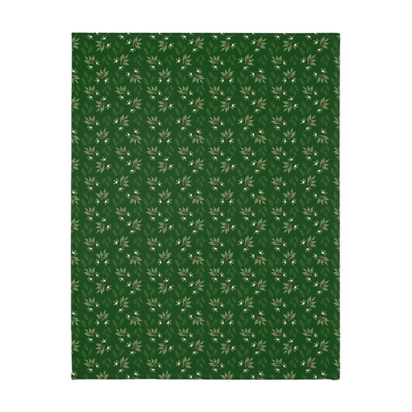 Velveteen Microfiber Blanket (Two-sided print) - Mistletoe, Berries and Sprigs, Emerald