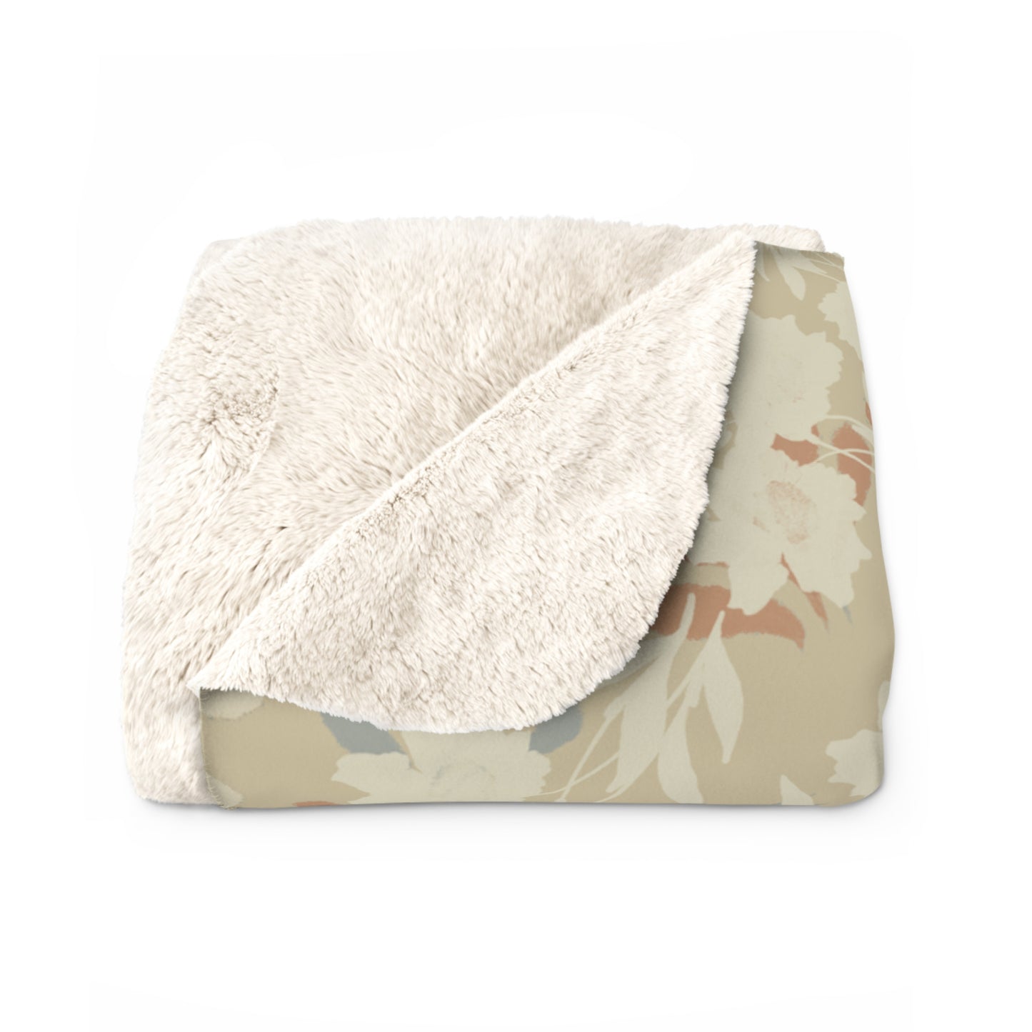 Cozy Floral Sherpa Fleece Blanket featuring Elaine© Soft Neutral Floral Print with Painterly Brushstrokes in Cream, Dusty Blue & Terracotta Accents