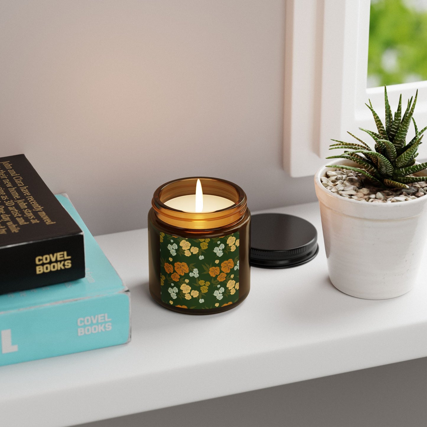 Textured Floral© Emerald Scented Soy Candle | Eco-Friendly Home Decor, Aromatherapy Gift, Relaxation, Self-Care, Holiday Gift