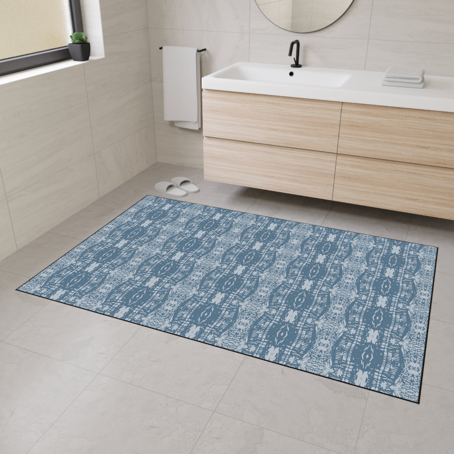 Stylish Heavy Duty Floor Mat Half Bamboo© in Blue, Indoor Welcome Mat, Durable Kitchen Rug, Non-Slip Entrance Mat, Trendy Living Room Accent