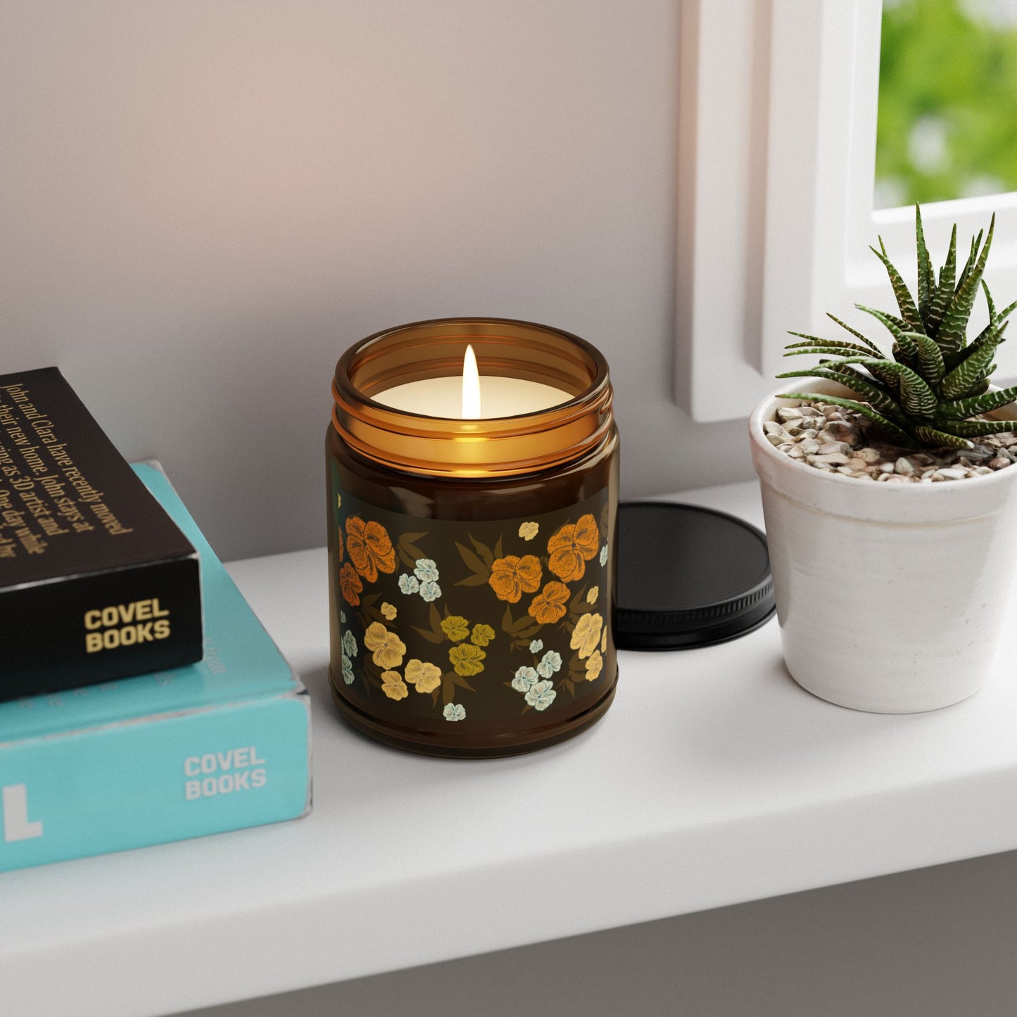 Textured Floral© Chocolate Brown, Scented Soy Candle | Eco-Friendly Home Decor, Featuring Textured Floral© in Chocolate Brown. Aromatherapy Gift