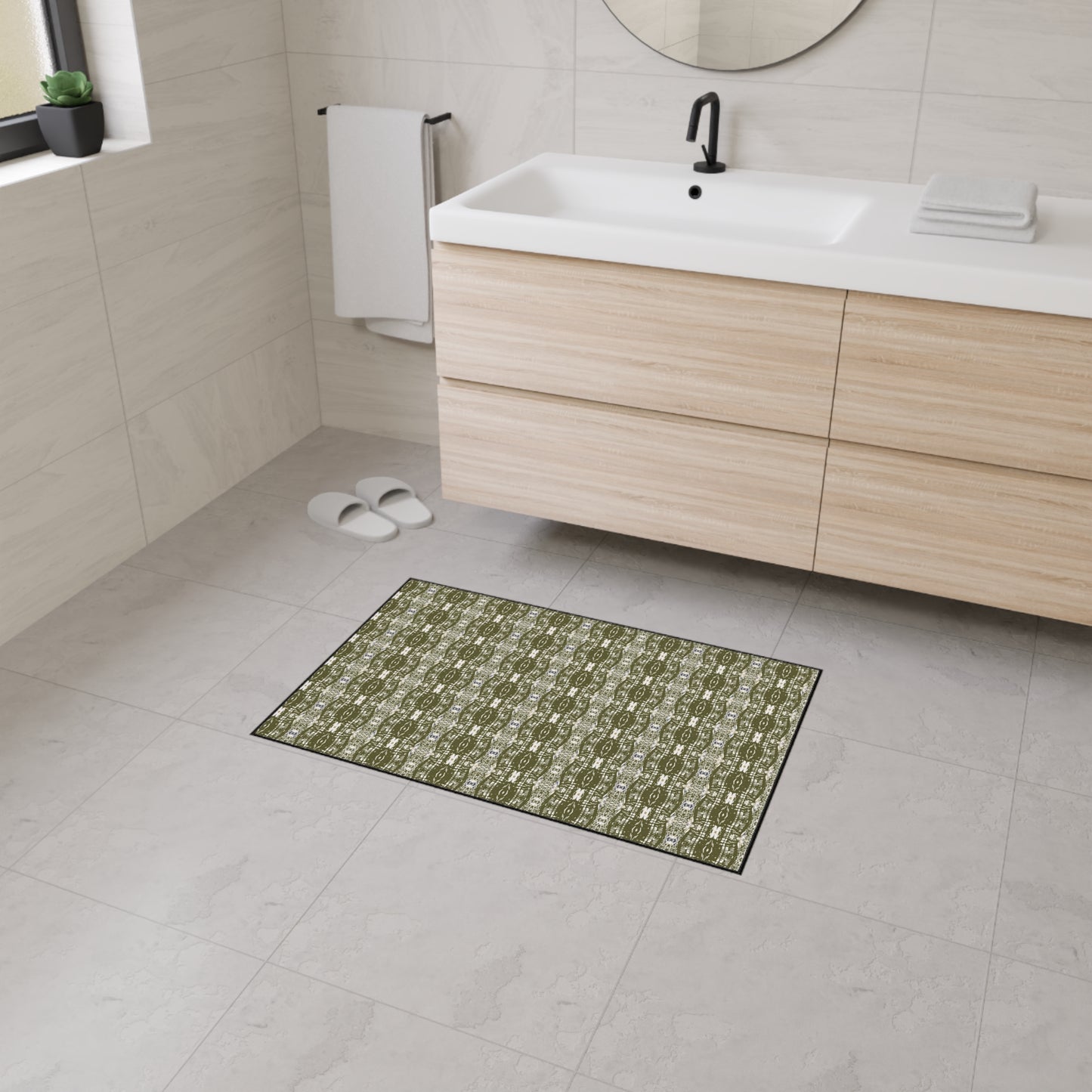 Stylish Heavy Duty Floor Mat - Half Bamboo© in Olive Durable Home Decor, Kitchen Mat, Entryway Rug, Outdoor Mat, Functional and Trendy