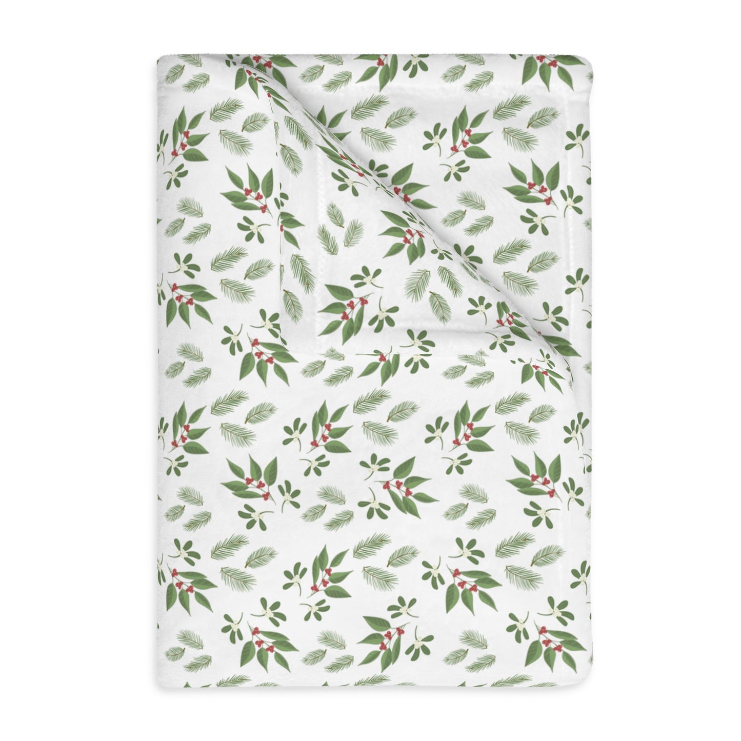 Velveteen Microfiber Blanket (Two-sided print) - Mistletoe, Berries and Sprigs, White