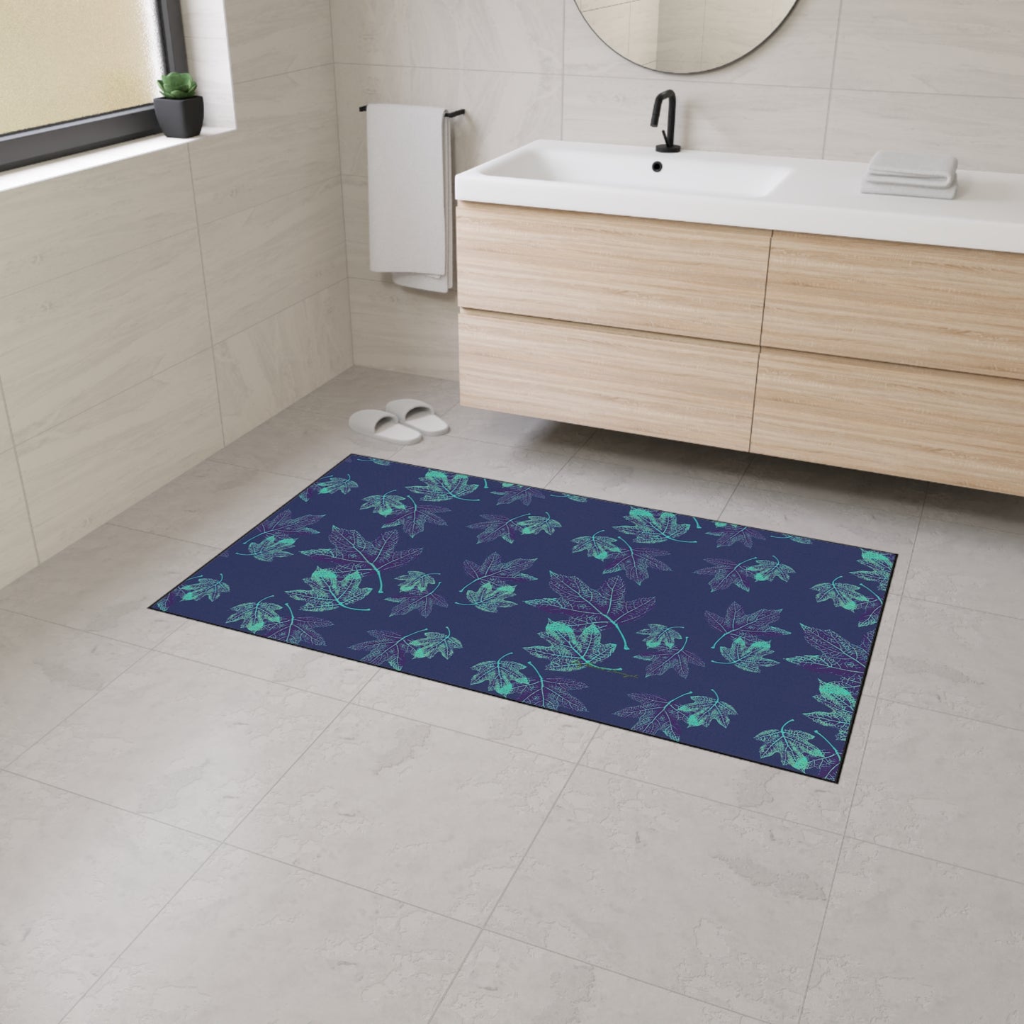 Nature-Inspired Heavy Duty Floor Mat Featuring Oak Leaf Hydranga© in Teal. Durable, Leaves Pattern, Indoor/Outdoor, Holiday & Gift Idea, Home Decor, Kitchen, Entryway