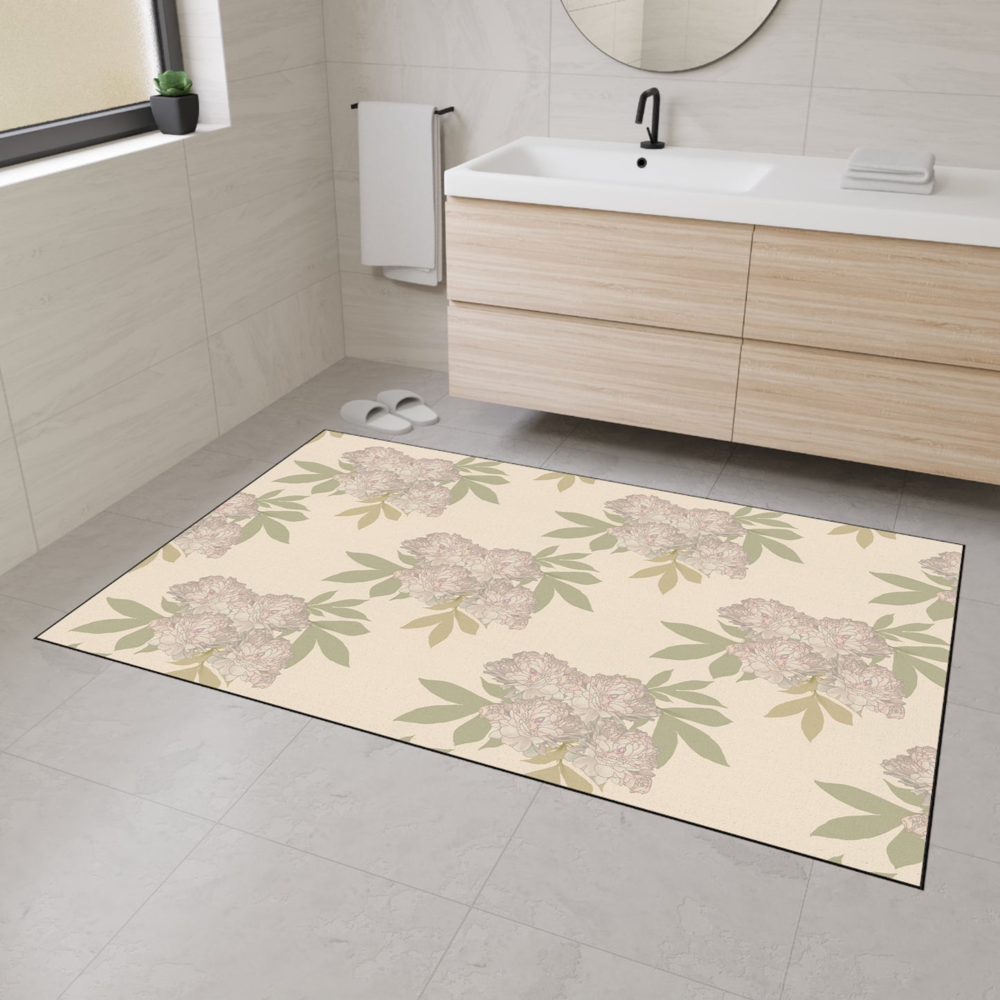 Heavy Duty Floor Mat - Featuring Rachel's Peonies© in Cream Floral Design Durable Rug for Entryway, Kitchen, Bathroom, Home Decor, Indoor & Outdoor Use