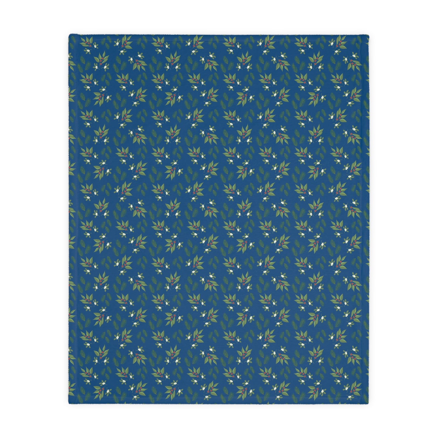 Velveteen Microfiber Blanket (Two-sided print) - Mistletoe, Berries and Sprigs, Dark Blue