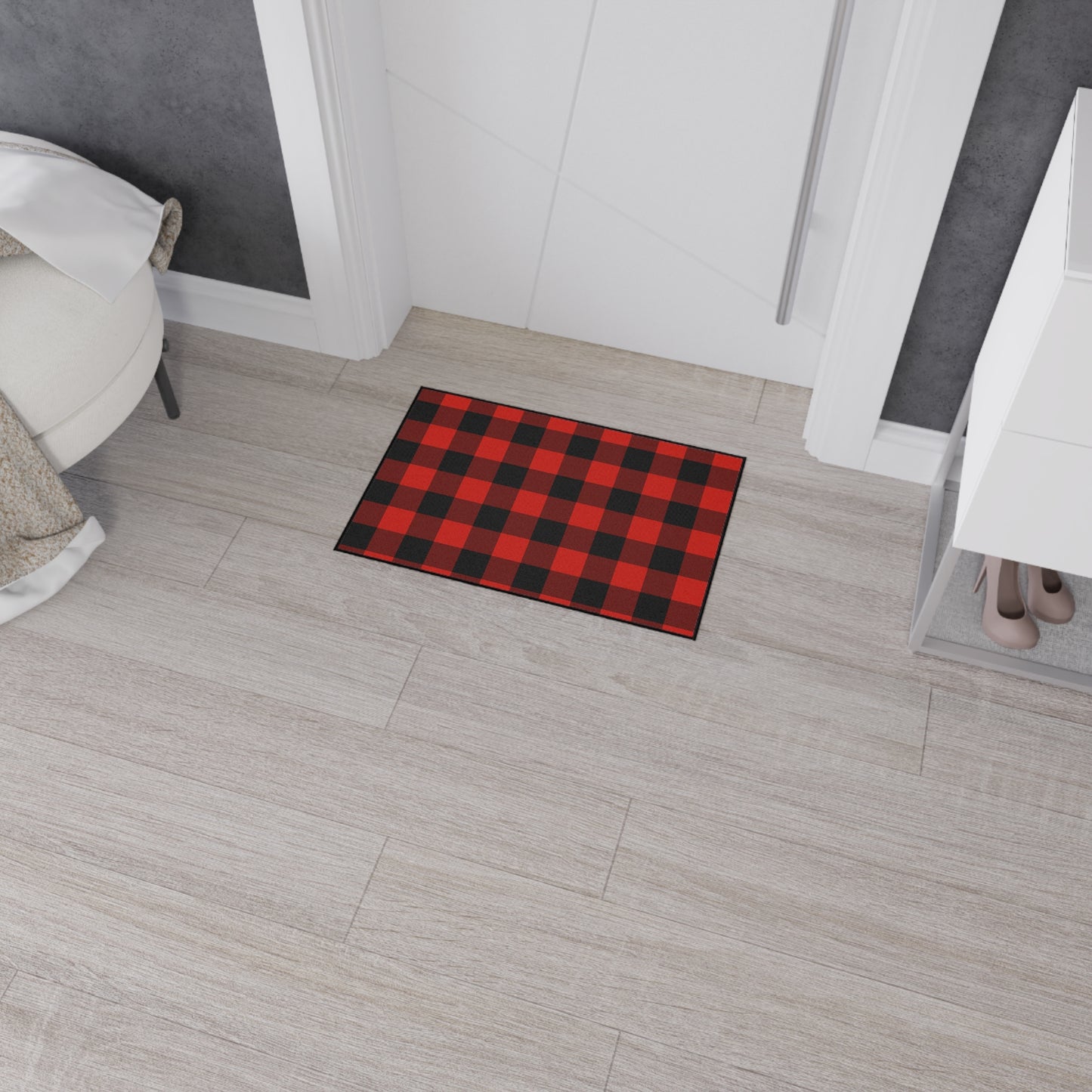 Red and Black Buffalo Check Heavy Duty Floor Mat, Kitchen Rug, Durable Entrance Mat, Outdoor Mat, Cozy Home Decor
