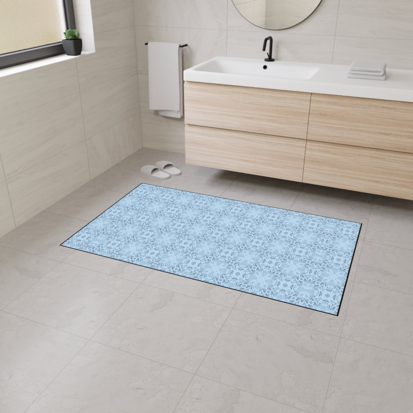 Stylish Heavy Duty Floor Mat Frond Splash Mini© Blue, for Durable Home Decor, Entryway Rug, Non-Slip Kitchen Mat, Modern Design