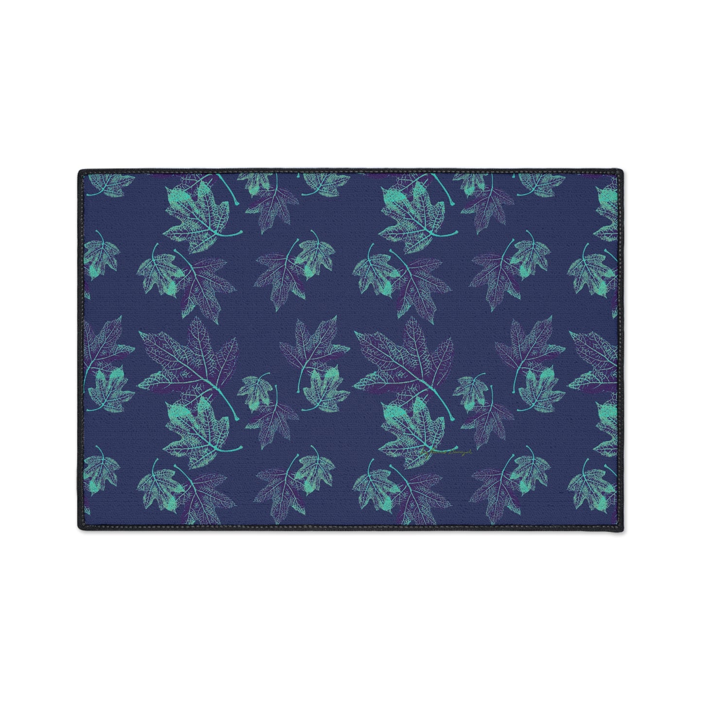 Nature-Inspired Heavy Duty Floor Mat Featuring Oak Leaf Hydranga© in Teal. Durable, Leaves Pattern, Indoor/Outdoor, Holiday & Gift Idea, Home Decor, Kitchen, Entryway