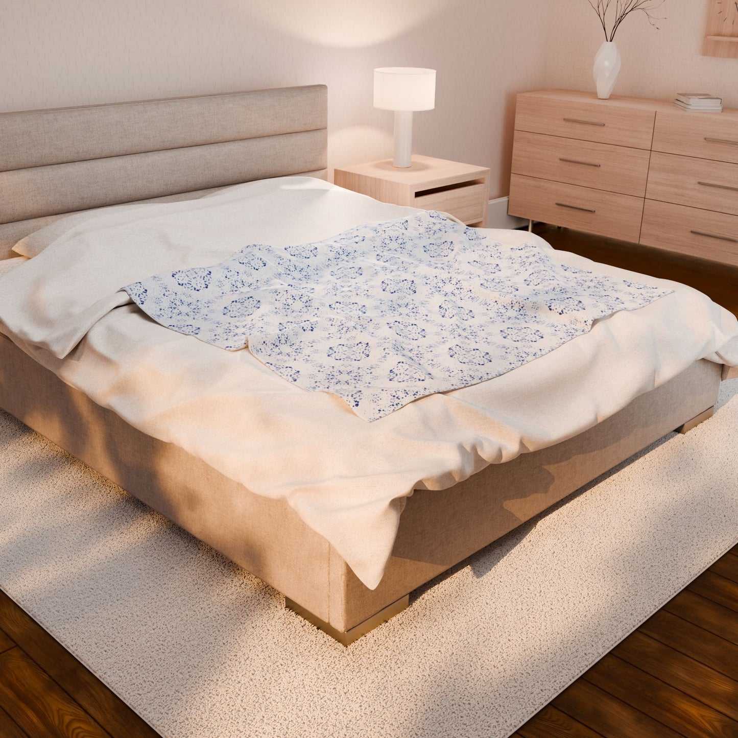 Velveteen Plush Blanket - Batik Scatter, Blue