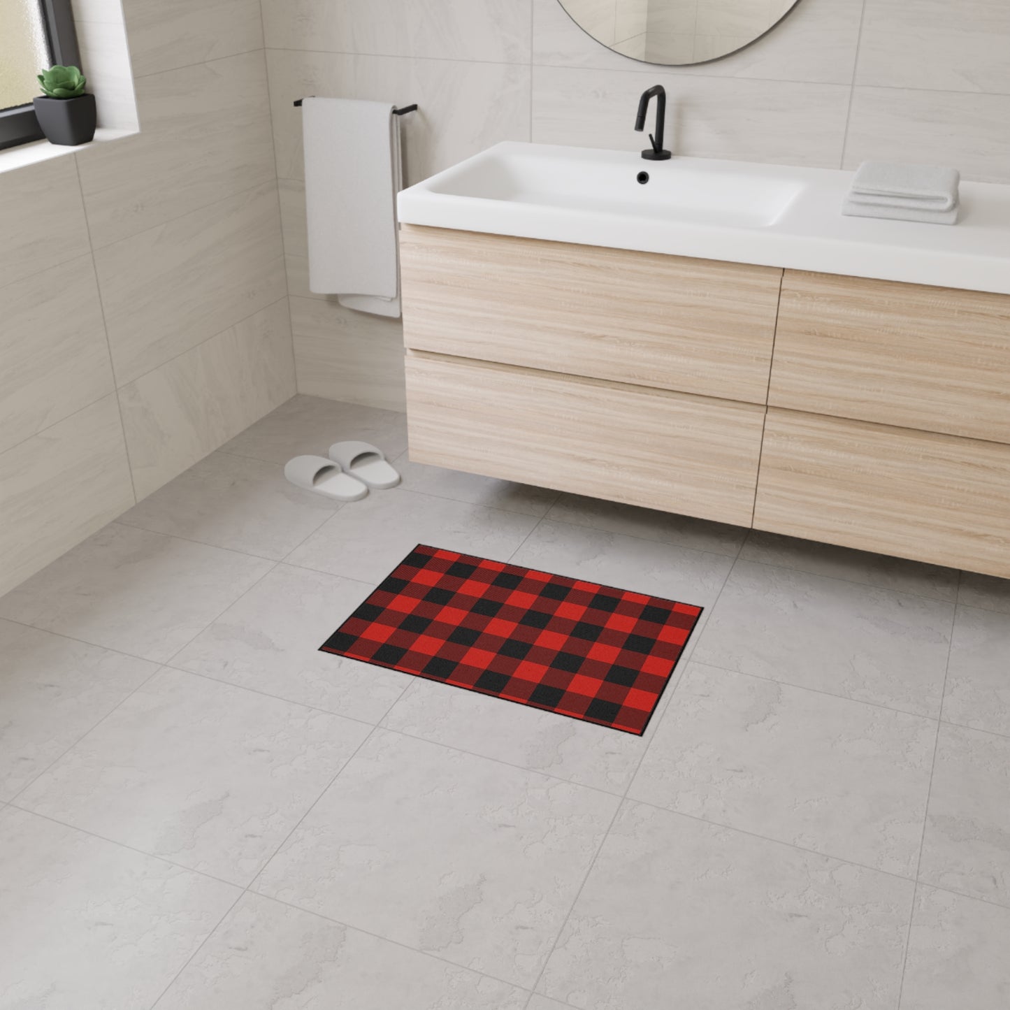 Red and Black Buffalo Check Heavy Duty Floor Mat, Kitchen Rug, Durable Entrance Mat, Outdoor Mat, Cozy Home Decor